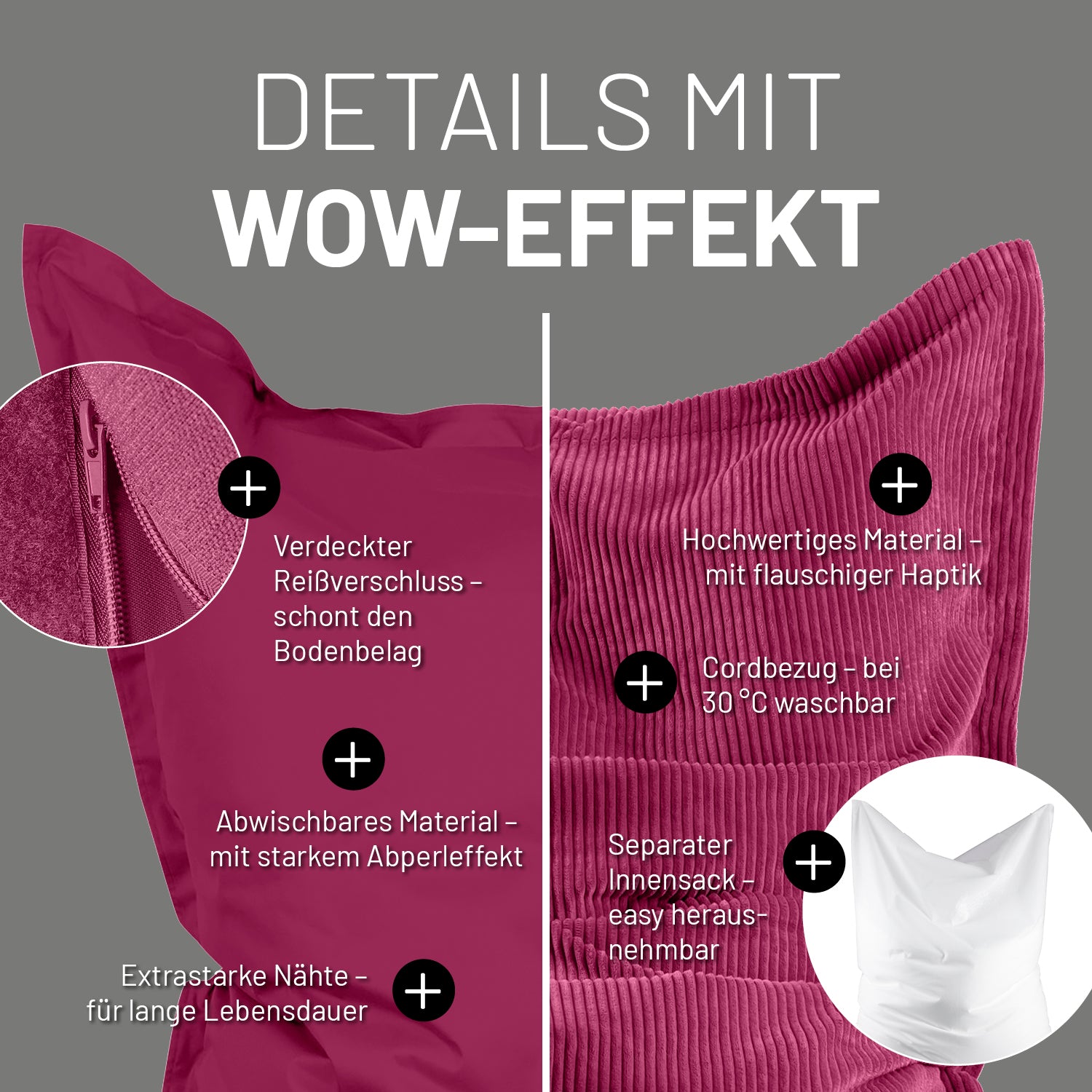 Sitzsack Classic XXL All-in-One Set - 380 L - 140 x 180 cm - Weinrot