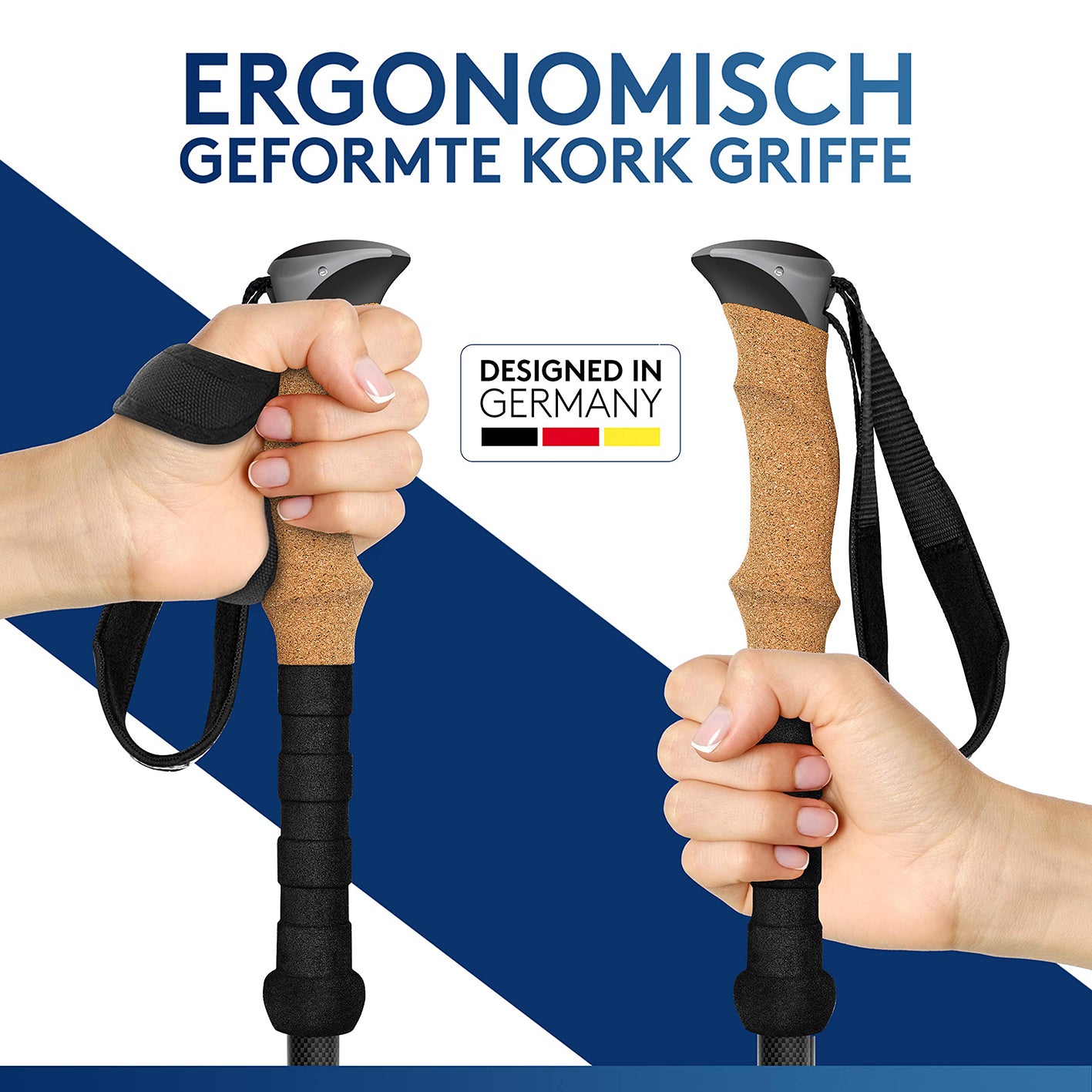 Teleskop Wanderstöcke mit Gummipuffer Set - Carbon