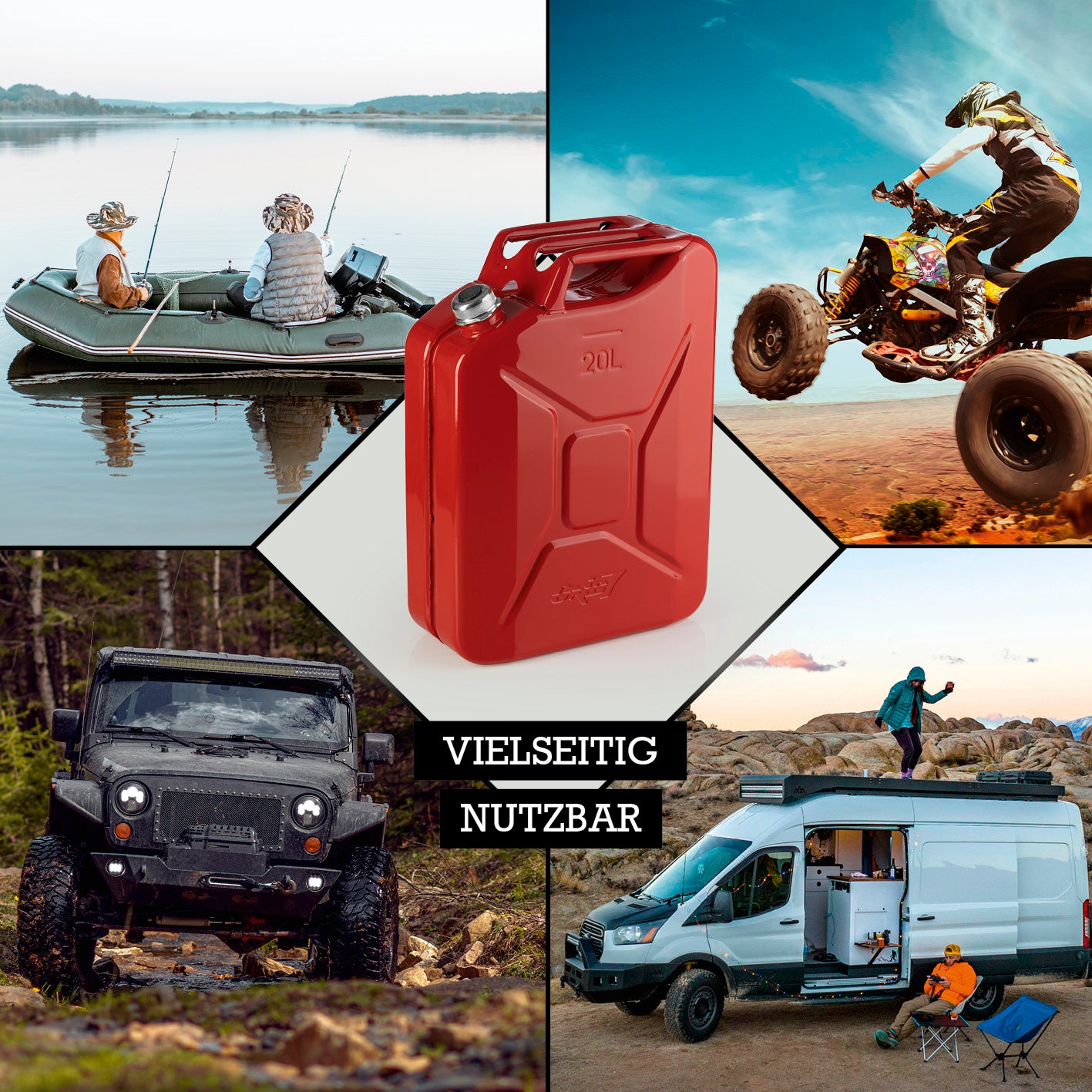 Metall-Kraftstoffkanister mit Schraubverschluss - 20 Liter - Rot, robust, UN-zugelassen, ideal für Benzin und Dieseltransport.