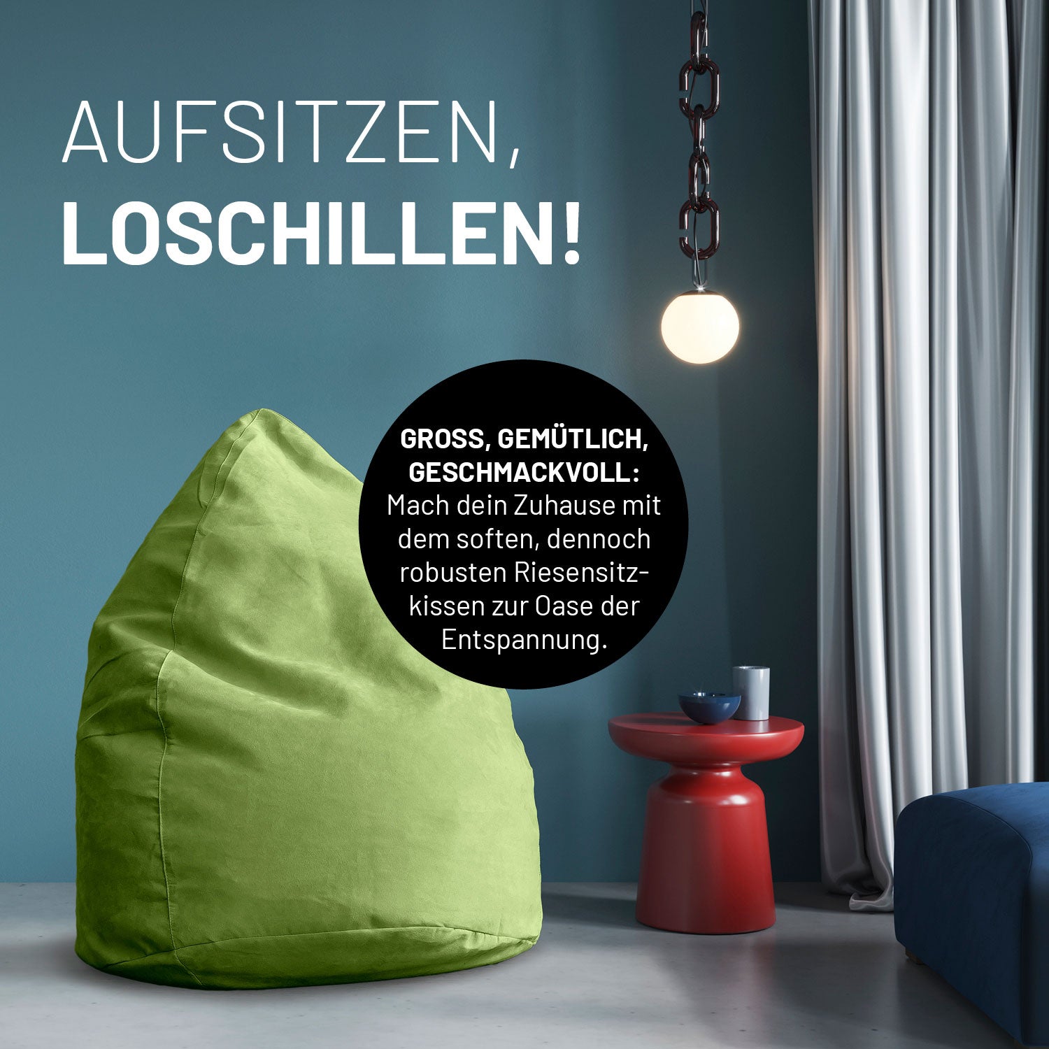 Luxury XL PLUS Sitzsack (220 L) Grün, weiches, robustes Indoor-Sitzkissen für ergonomischen Komfort und entspannte Sitzpositionen.