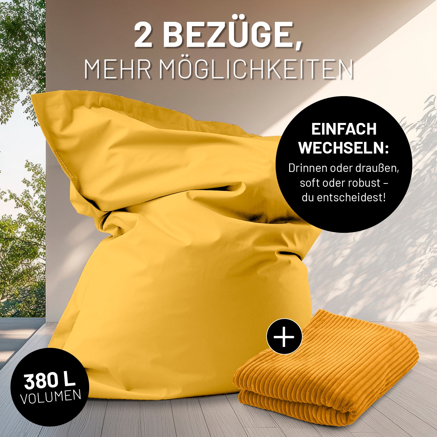 Sitzsack Classic XXL All-in-One Set - 380 L - 140 x 180 cm - Senfgelb