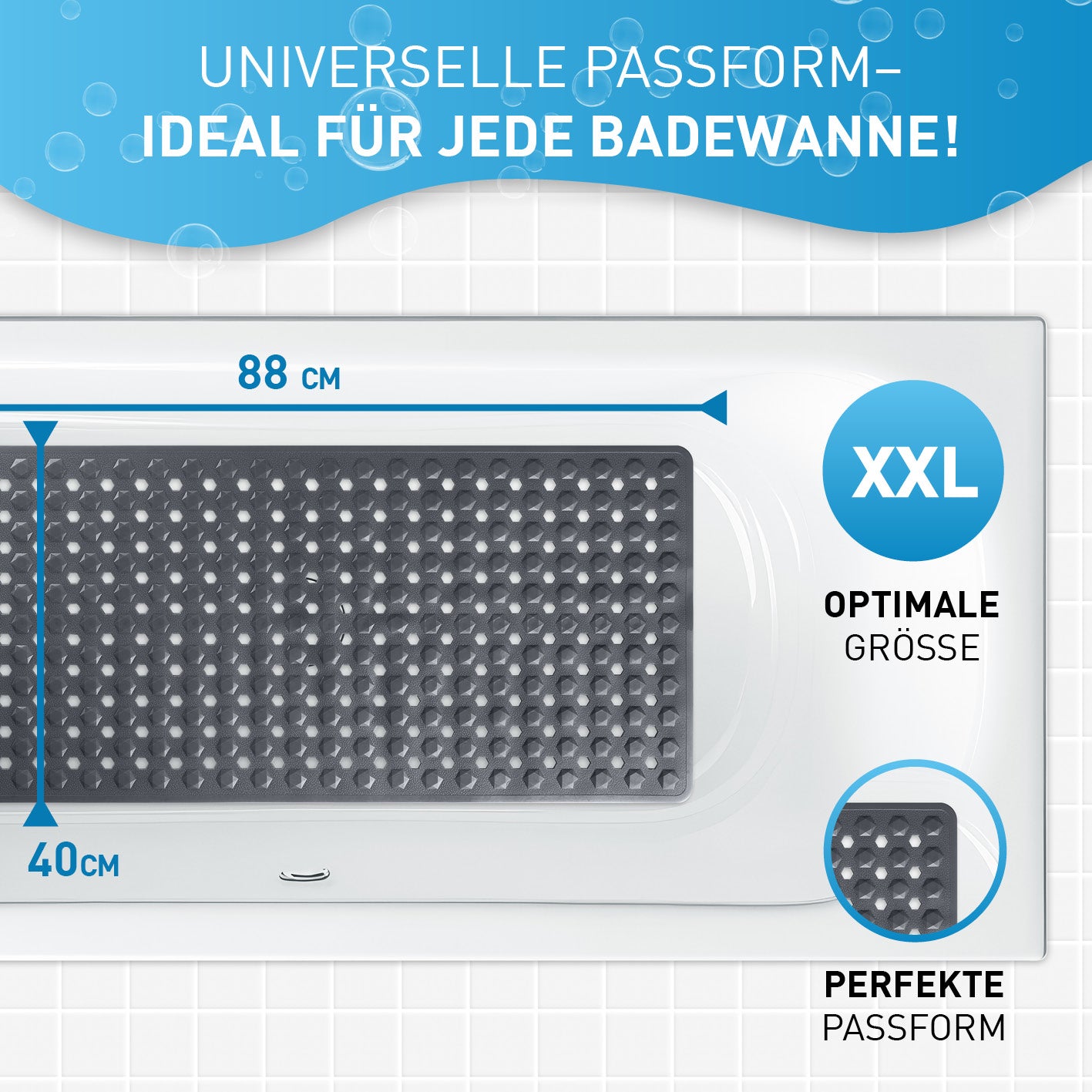 Badewannenmatte 88 x 40 cm – Dunkelgrau