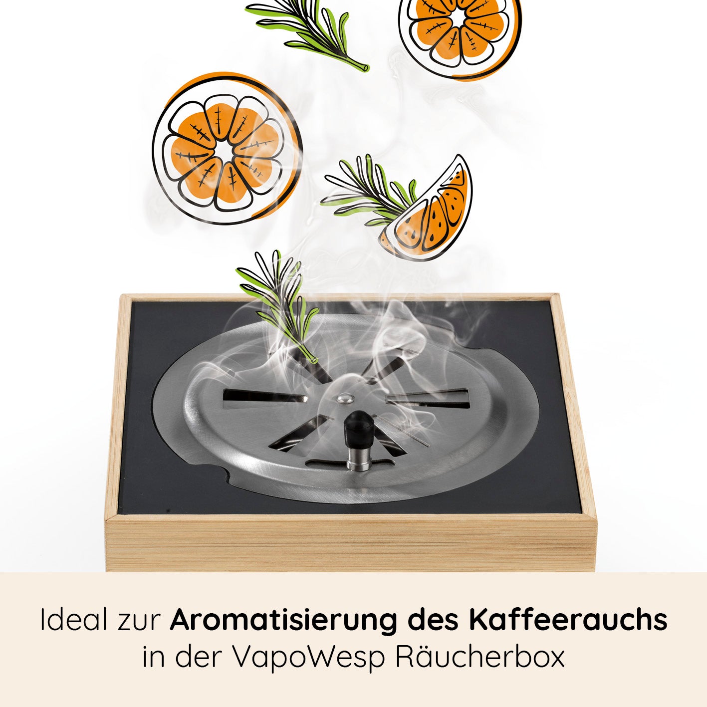 Räucherbox inkl. Orange & Rosemary (3x je 100 g / 1x 50 g) mit aromatischem Rauch zur natürlichen Wespenabwehr.