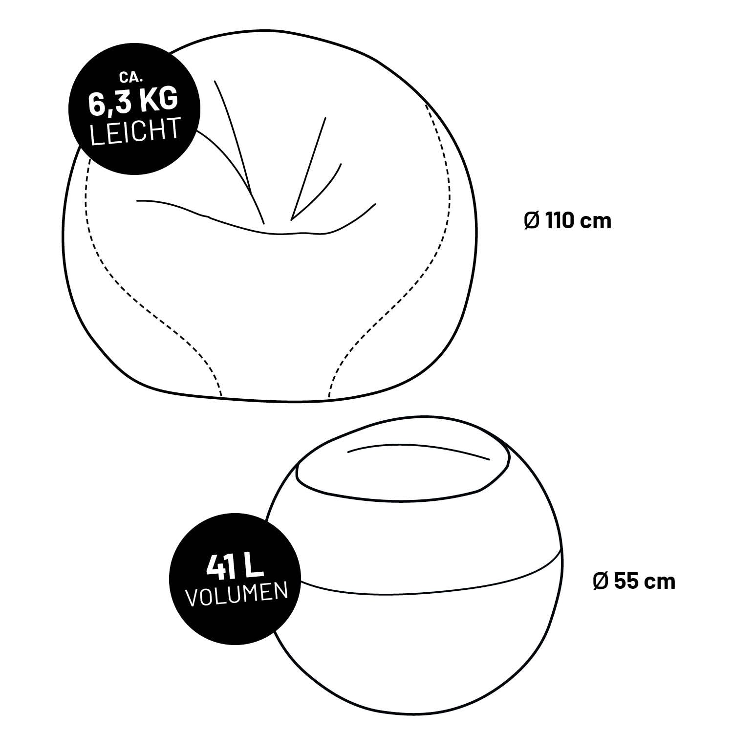 EM 2024 Fan-Lounge 1 + 1 - XXL-Fußball-Sitzsack 300L Ø110cm und Fußball-Sitz-Kühlbox 41L Ø55cm von LUMALAND.