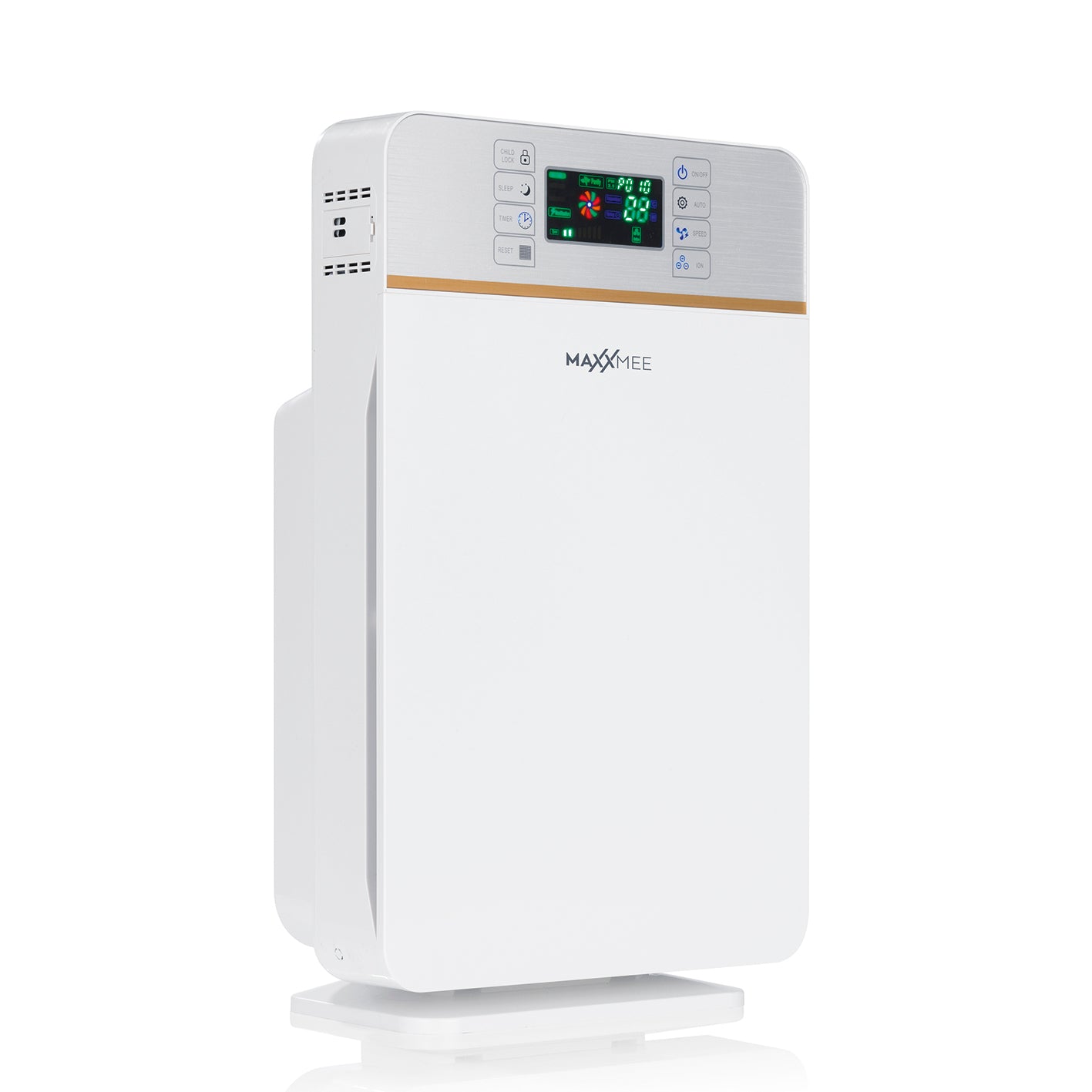 Digitaler-Luftreiniger mit 6-Stufen-Filtration, Ionisierung, UV-Licht, Timer, 3 Ventilationsstufen, leise bis 55 dB.