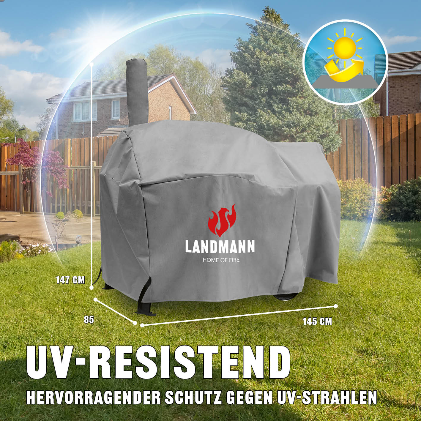 Premium Wetterschutzhaube - 93 x 147 x 125 cm - Grau mit robustem, wasserdichtem und UV-beständigem Material für optimalen Grillschutz.