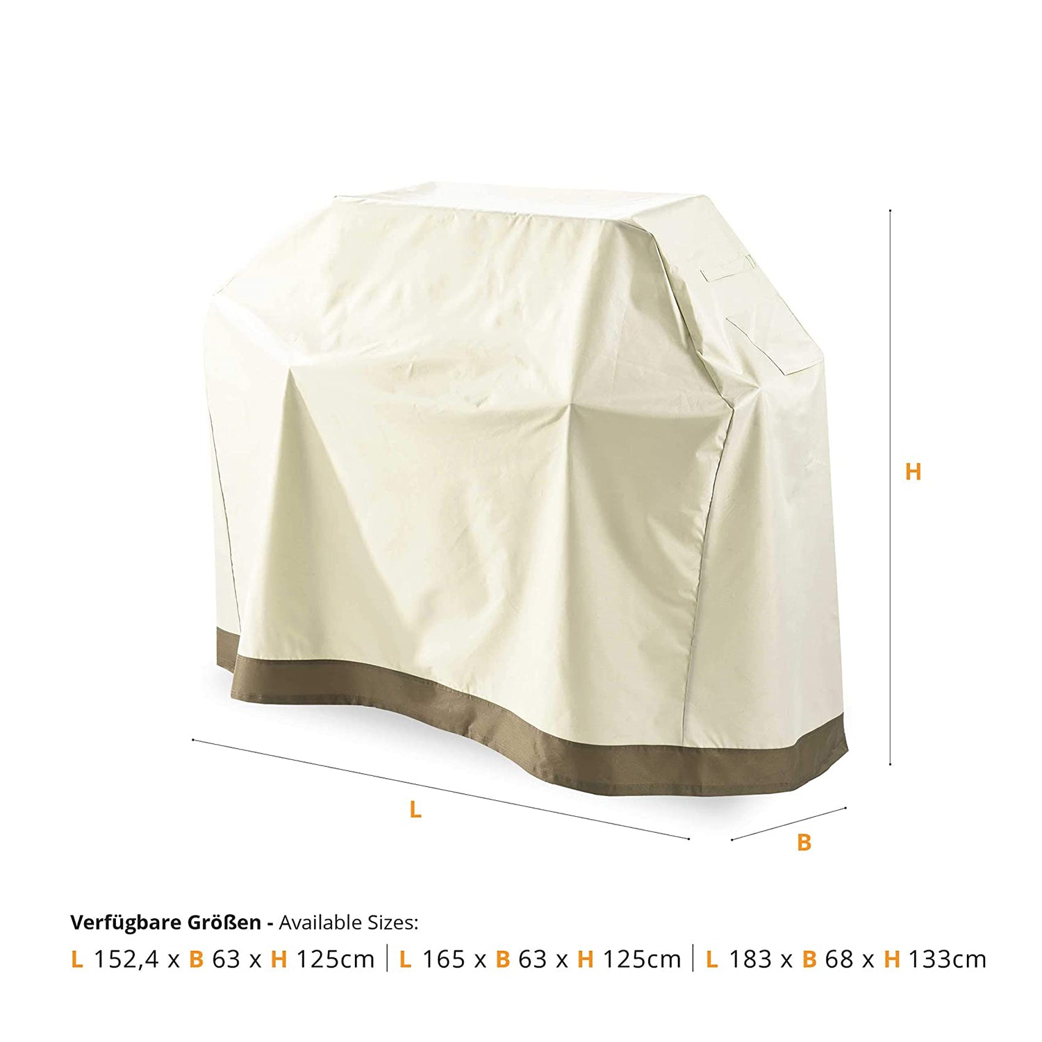 Gartenmöbelabdeckung Grill Abdeckhaube 183 x 68 x 133 cm beige, wasserdicht, wetterfest und robust für ganzjährigen Schutz.