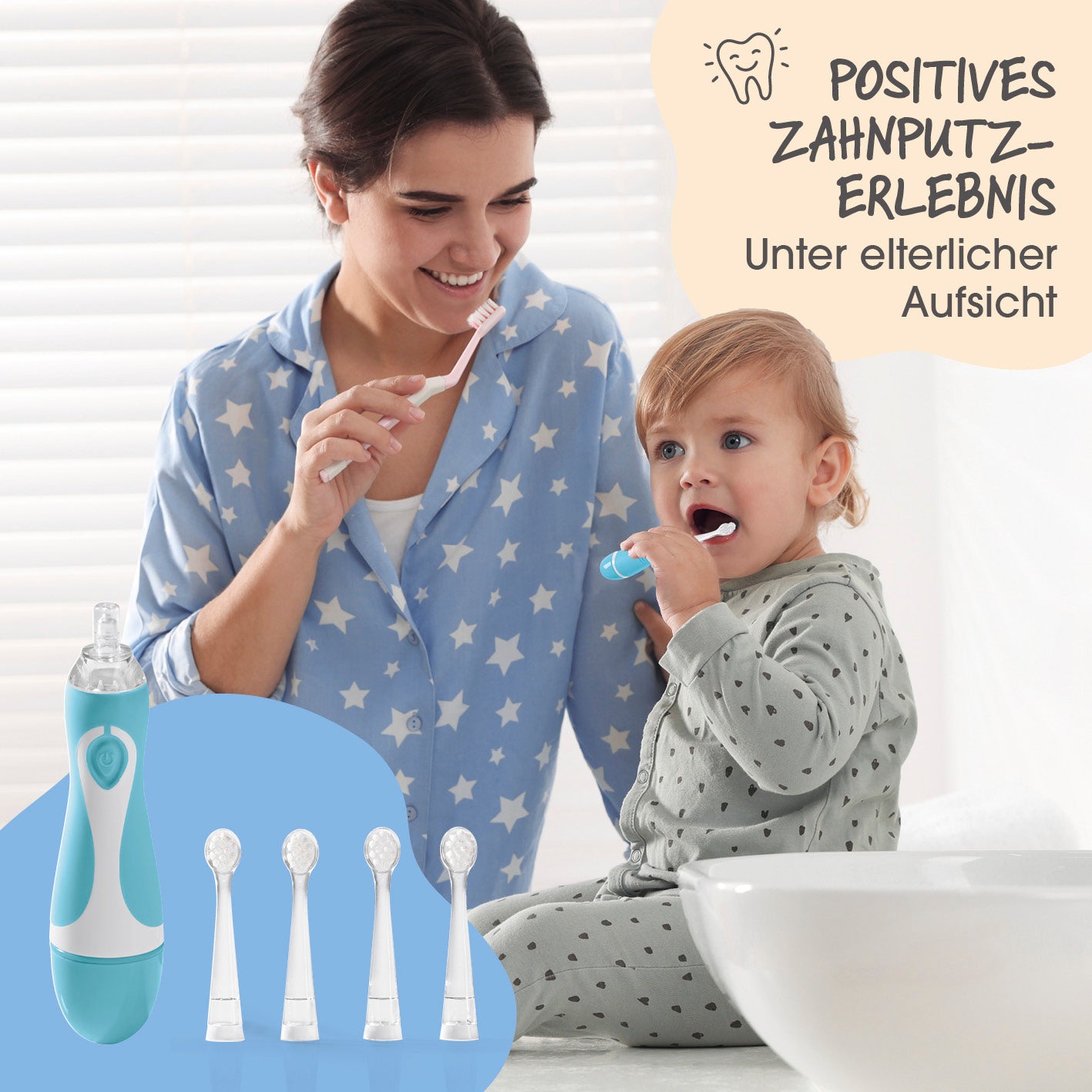 Elektrische Kinder-Zahnbürste mit Smart Timer - Ab 6 Monate* - Blau/Weiß
