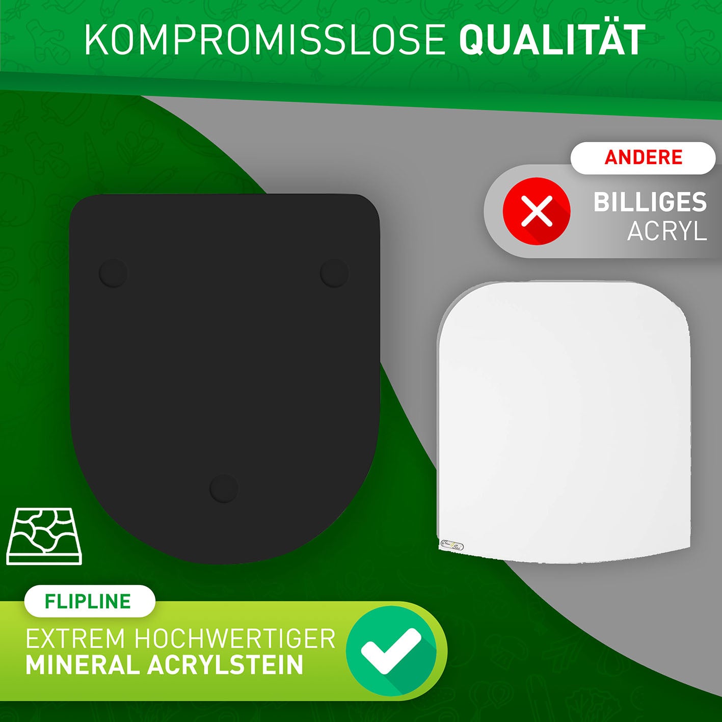 Gleitbrett für Thermomix - Schwarz aus robustem Mineral-Acrylstein mit Teflon-Gleitern für leichtes Verschieben und sicheren Halt.