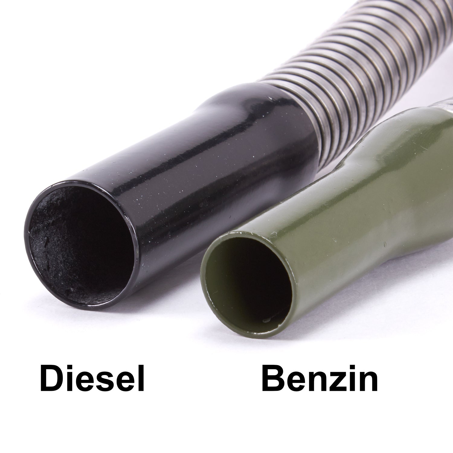 Flexibler Ausgießer für Benzin für Metall-Kraftstoffkanister Olivgrün, 25 cm lang, mit Entlüftungskanal und internem Filter.