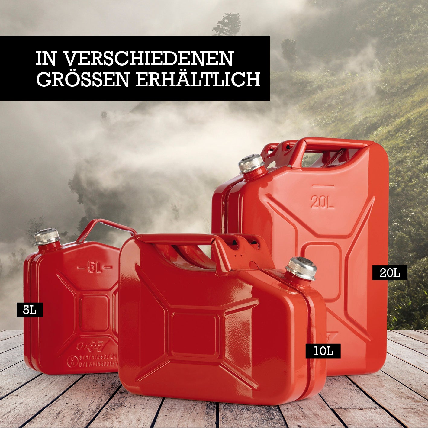 Kraftstoffkanister Metall mit Schraubverschluss - 5 Liter - Rot, robuster OXID7 Benzinkanister aus Metall, lackiert und dicht.