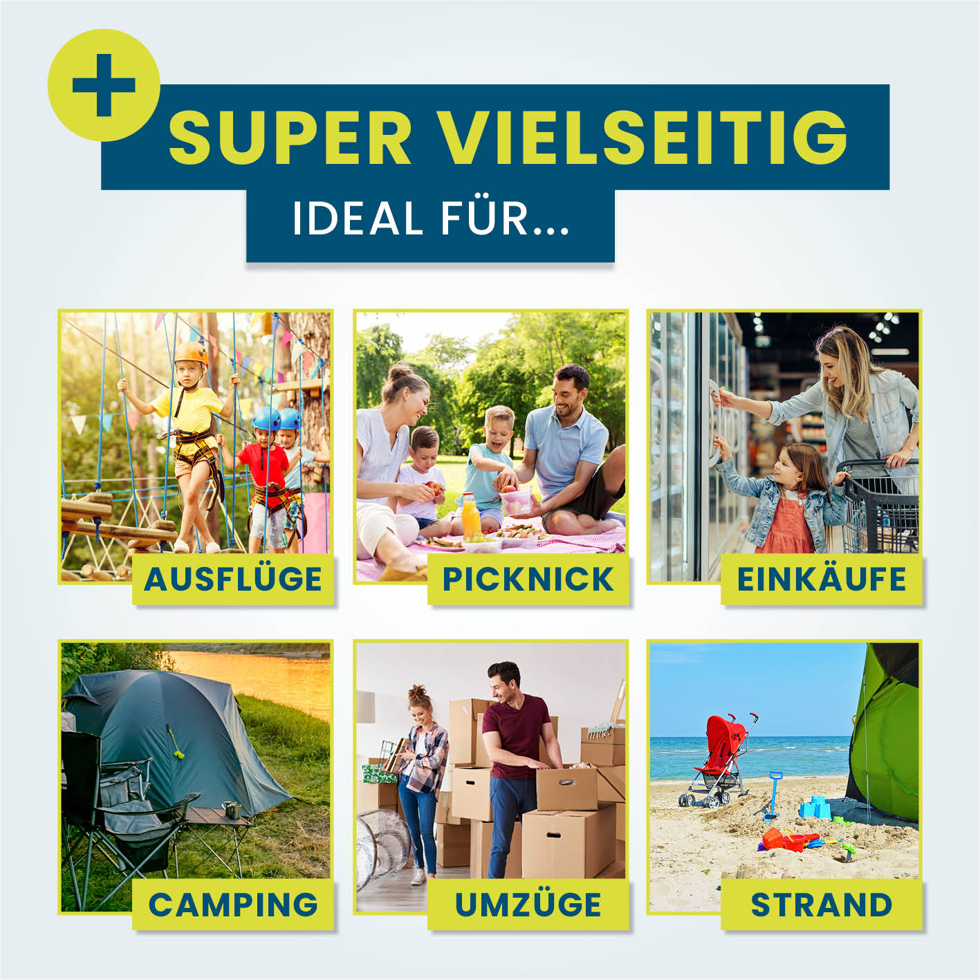 Faltbarer Bollerwagen - Blau, vielseitig für Ausflüge, Picknick, Einkäufe, Camping, Umzüge und Strand geeignet.