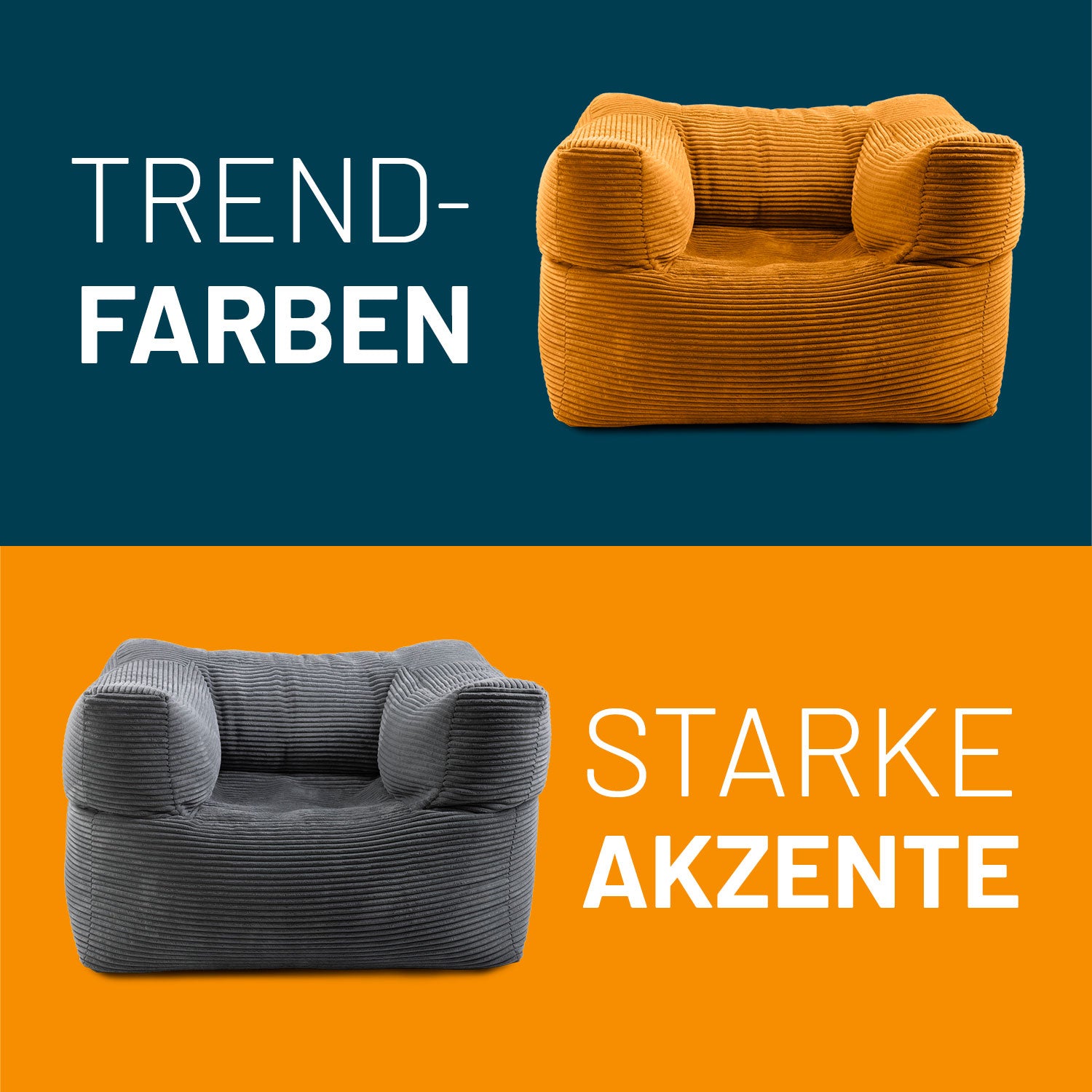 Modularer Sessel aus der Cord-Reihe - Senfgelb, stylish mit geripptem Stoff und robustem, waschbarem Bezug für modernes Wohnen.