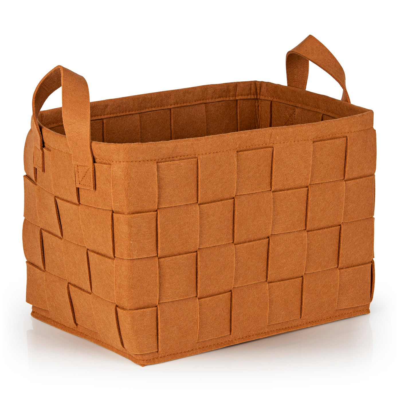 Filz-Aufbewahrungstasche M - 35 x 25 x 25 cm - Rost, moderner faltbarer Filzkorb mit robusten Tragegriffen, bodenschonend und vielseitig einsetzbar.