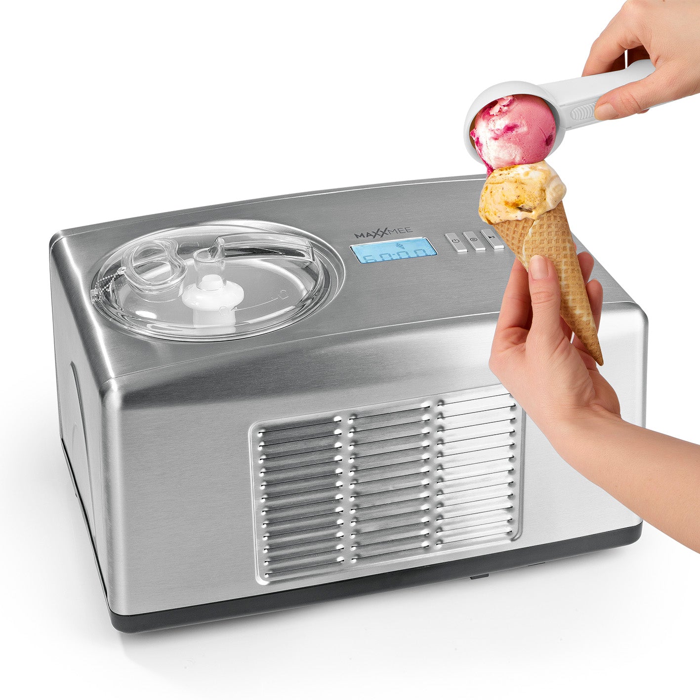 Eismaschine - Zubereitung von bis zu 1,5 l Milcheis, Fruchteis & Co. aus Edelstahl mit LCD-Display und Kompressor.