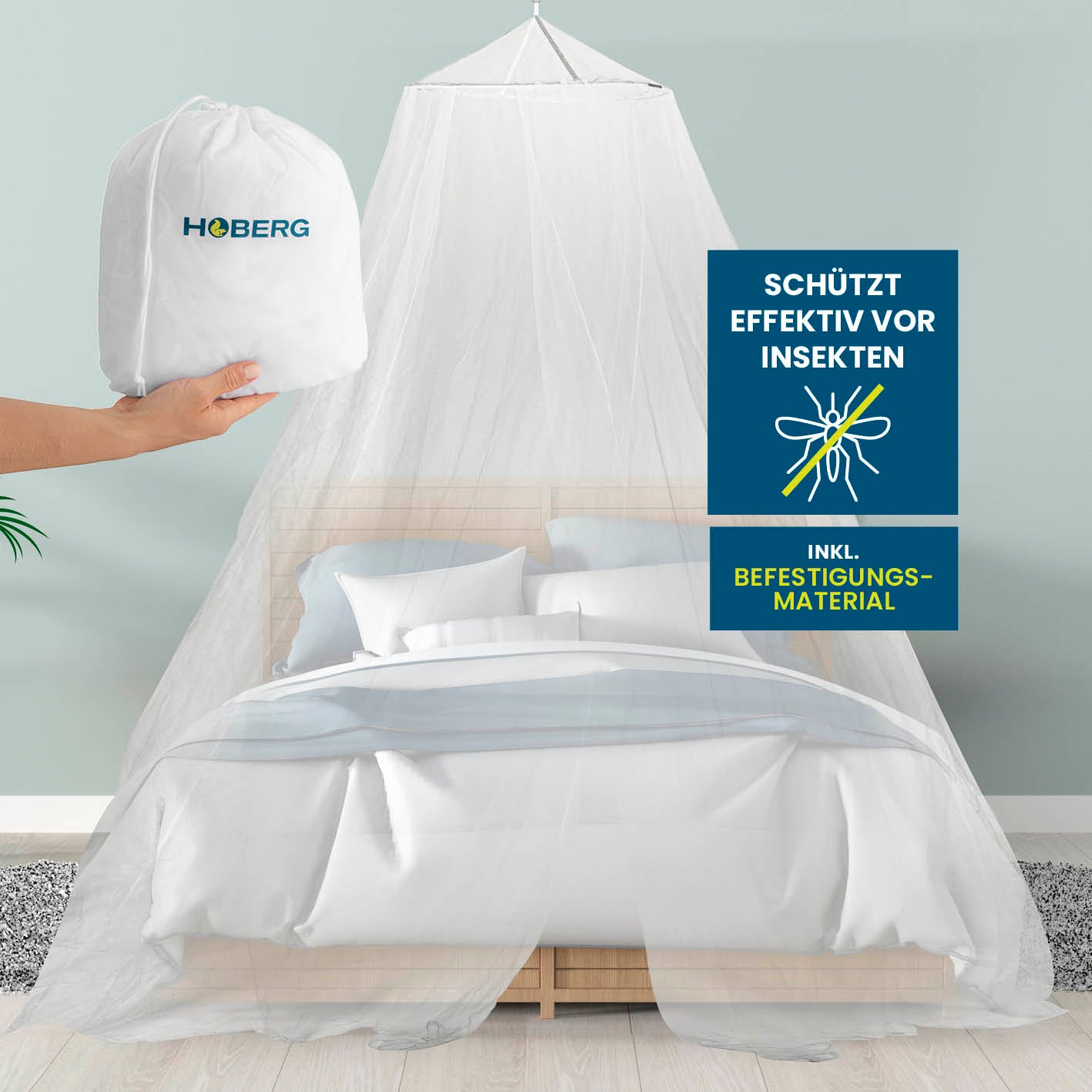 Insekten-Baldachin XXL Insektenschutz für Bett und Outdoor, inkl. Befestigungsmaterial, flexibel montierbar, von HOBERG.