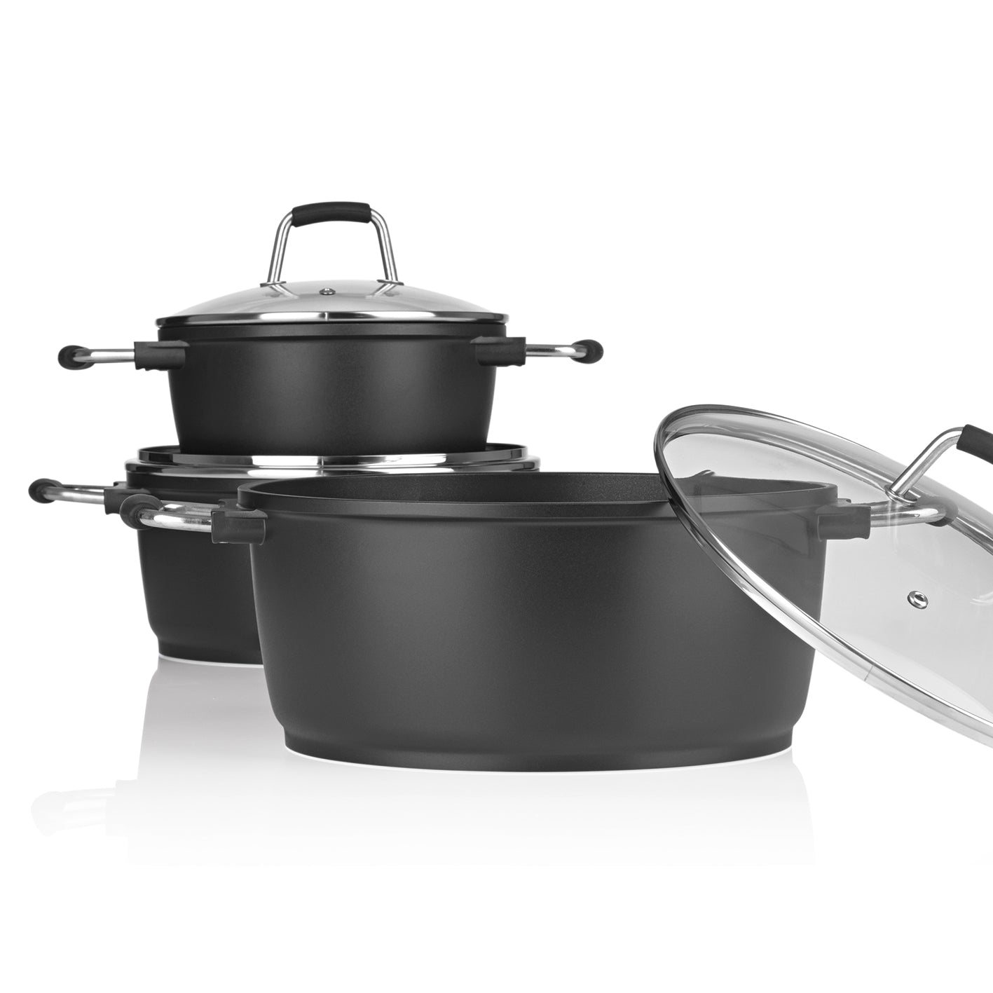 Aluguss-Kochtopf, 20 cm mit Greblon Antihaftbeschichtung, robust, langlebig, kratzunempfindlich, Kochen ohne Anbrennen und wenig Fett.