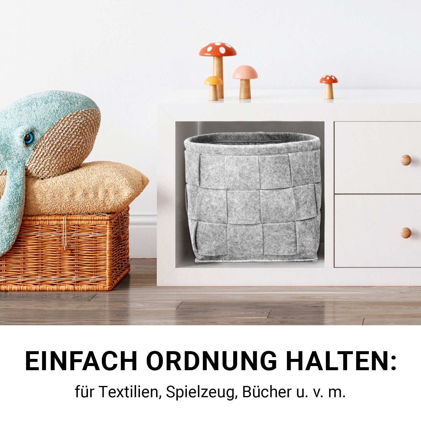 Filz-Aufbewahrungskorb L - 40 x 40 x 40 cm - Hellgrau, moderner faltbarer Filzkorb für platzsparende Aufbewahrung im Haushalt.