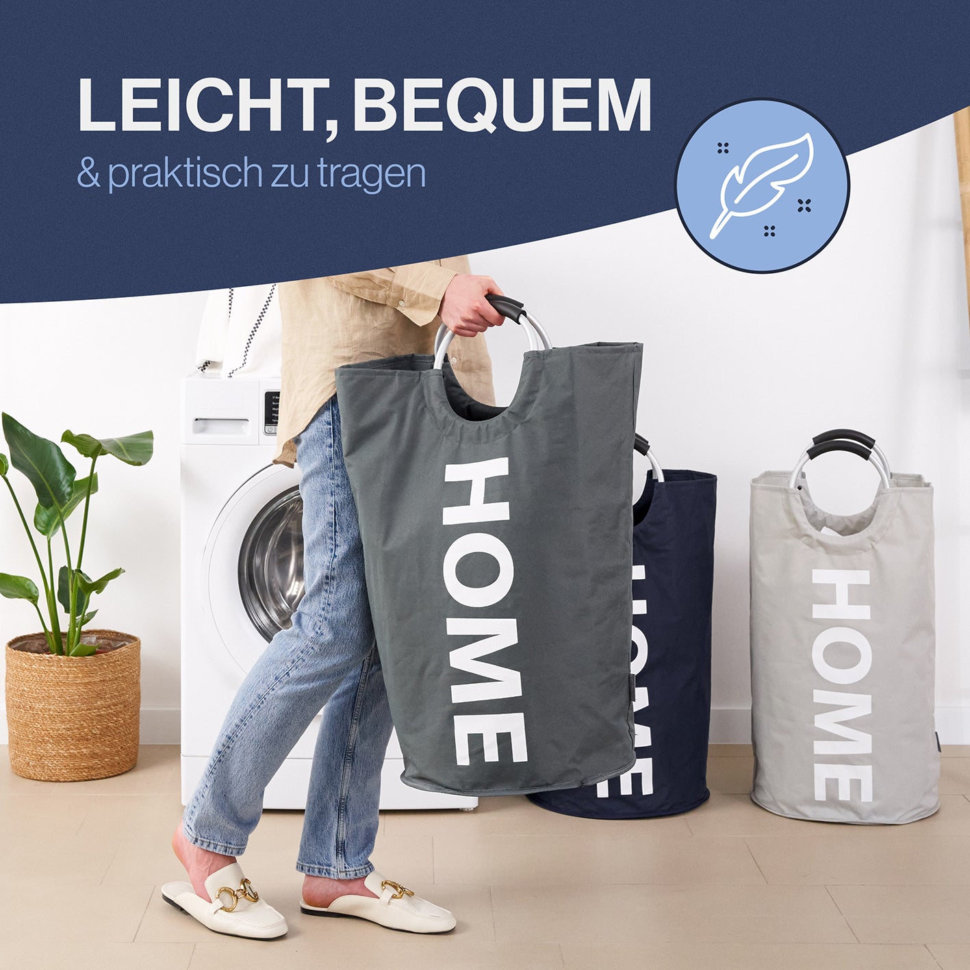 Faltbarer Wäschekorb - Grau - 82 Liter, großer, robuster Wäschekorb mit Tragegriffen, platzsparend und leicht zu transportieren.