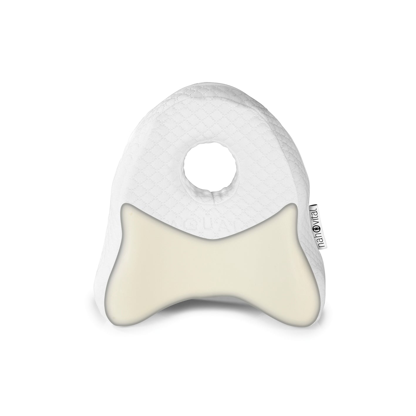 Kniekissen Memory-Schaum - SEAQUAL-Bezug - weiß mit viscoelastischem Kern für ergonomische Unterstützung und weiche Polsterung der Kniegelenke.
