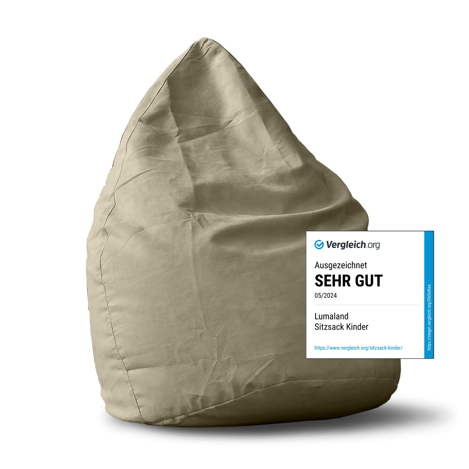 Luxury XL Sitzsack (120 L) - indoor - Beige von Lumaland, bequemer Sitzsack für Wohnräume und Kinderzimmer, modernes Design.