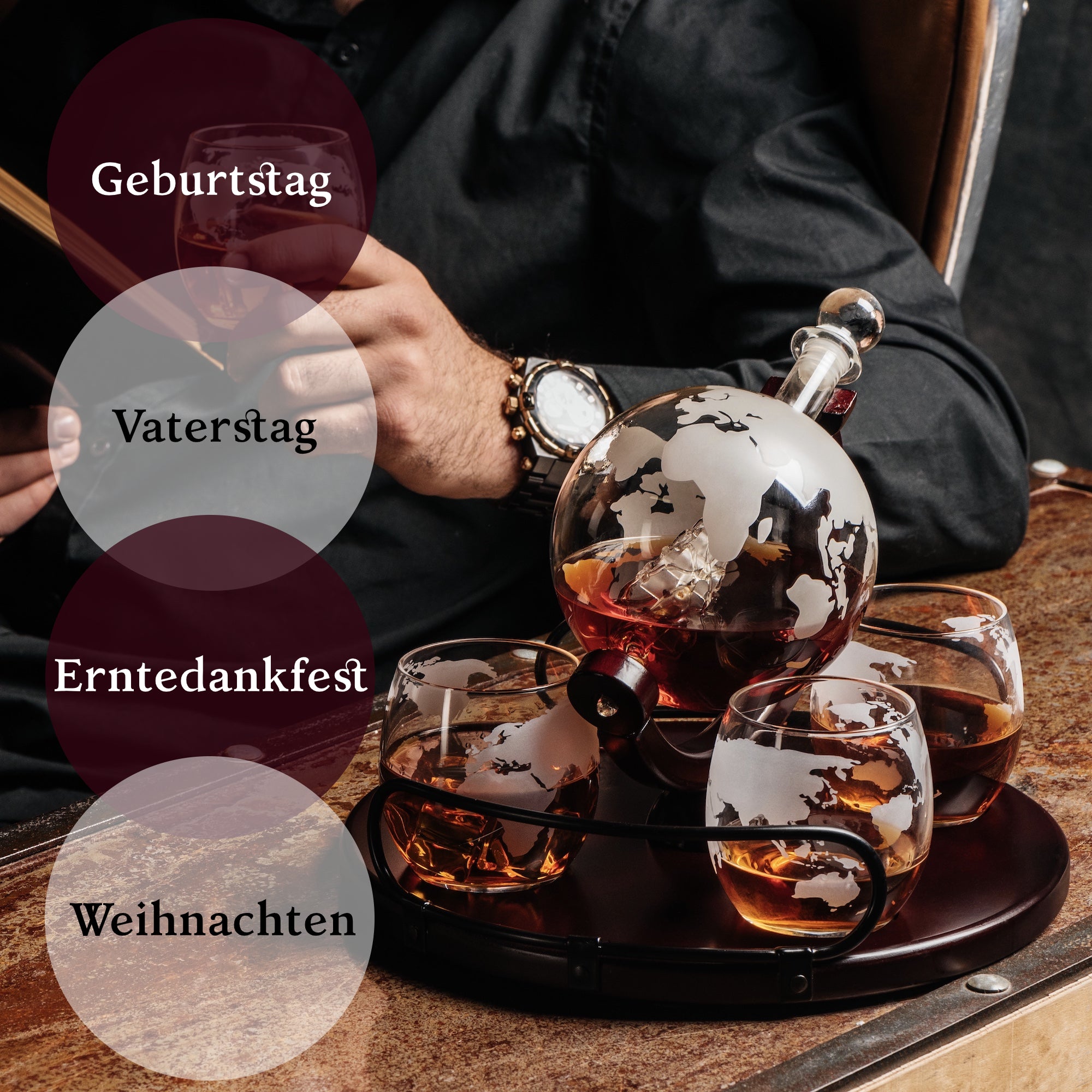 8-in-1-Whisky-Dekanter-Seta – 4 Gläser