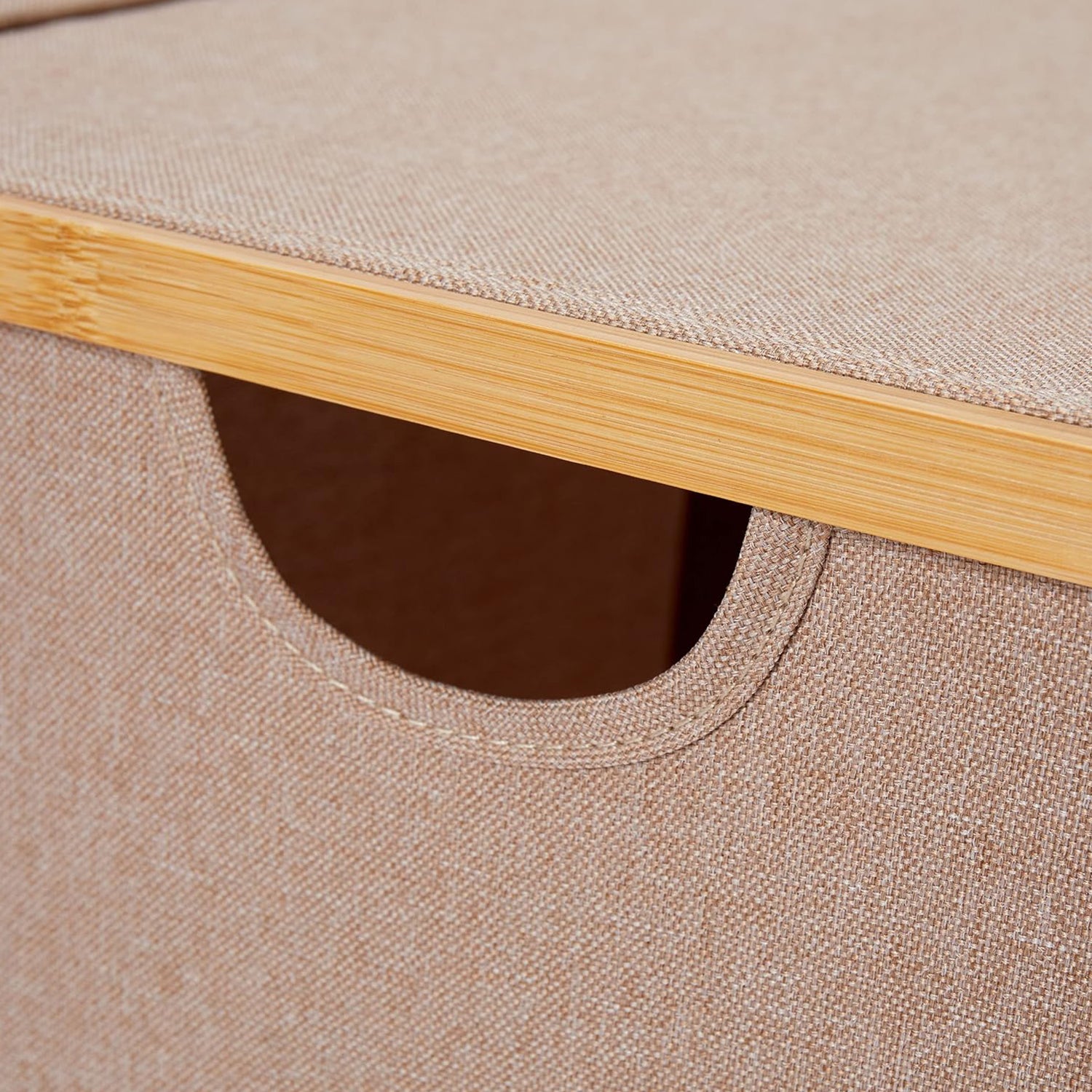 Aufbewahrungsbox mit Bambus-Rahmen - 3er-Set - Taupe, faltbar mit stabilem Bambusrahmen und praktischem Griff.