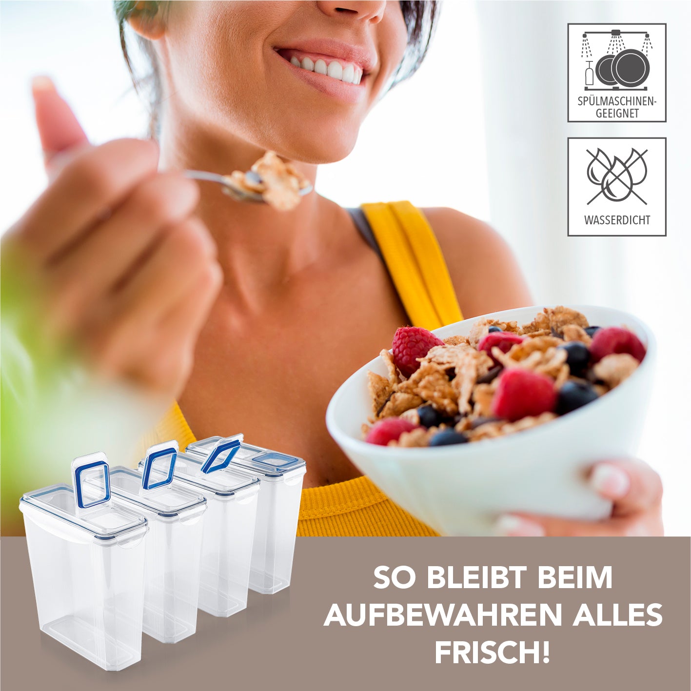 Frischhaltedosen Klick-it hoch - 8-tlg. weiß/blau, luftdicht, mit 4-fach Klickverschluss, ideal für Müsli, Cornflakes, Nudeln.