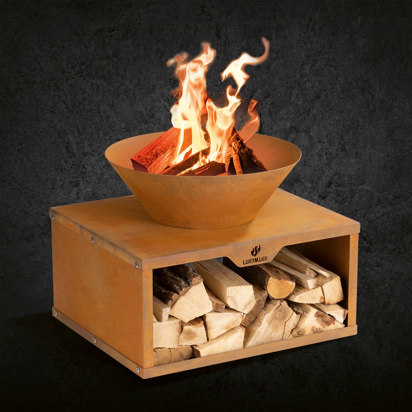 Feuerschale mit Holzlager - 60 x 50 x 54 cm