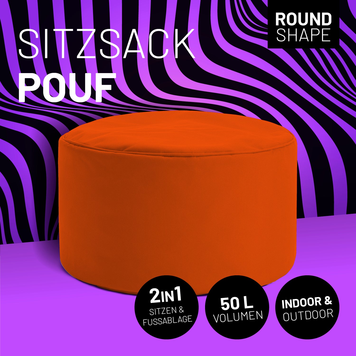 Sitzsack-Hocker/Pouf (50 L) - indoor & outdoor - Orange