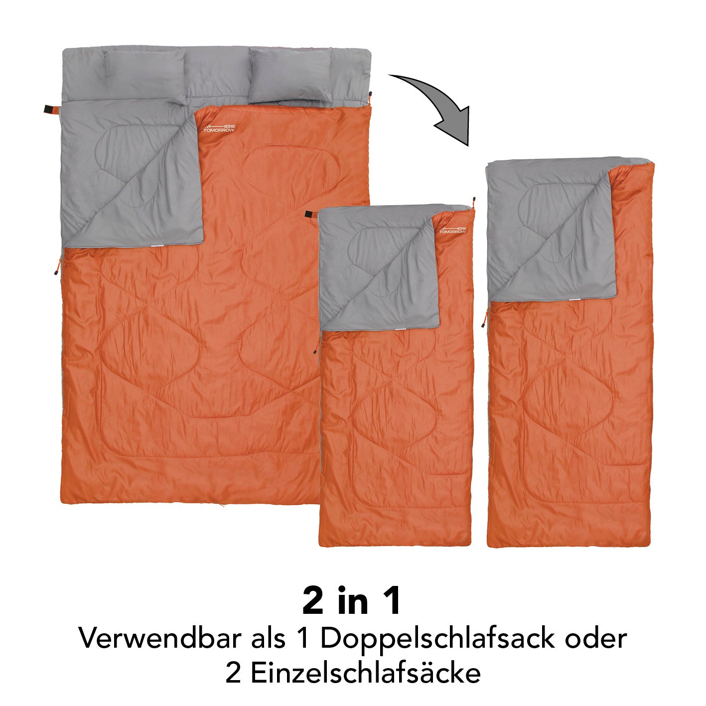 Doppelschlafsack mit Tragetasche - 2-Personen Schlafsack - 190 x 150 cm - Orange