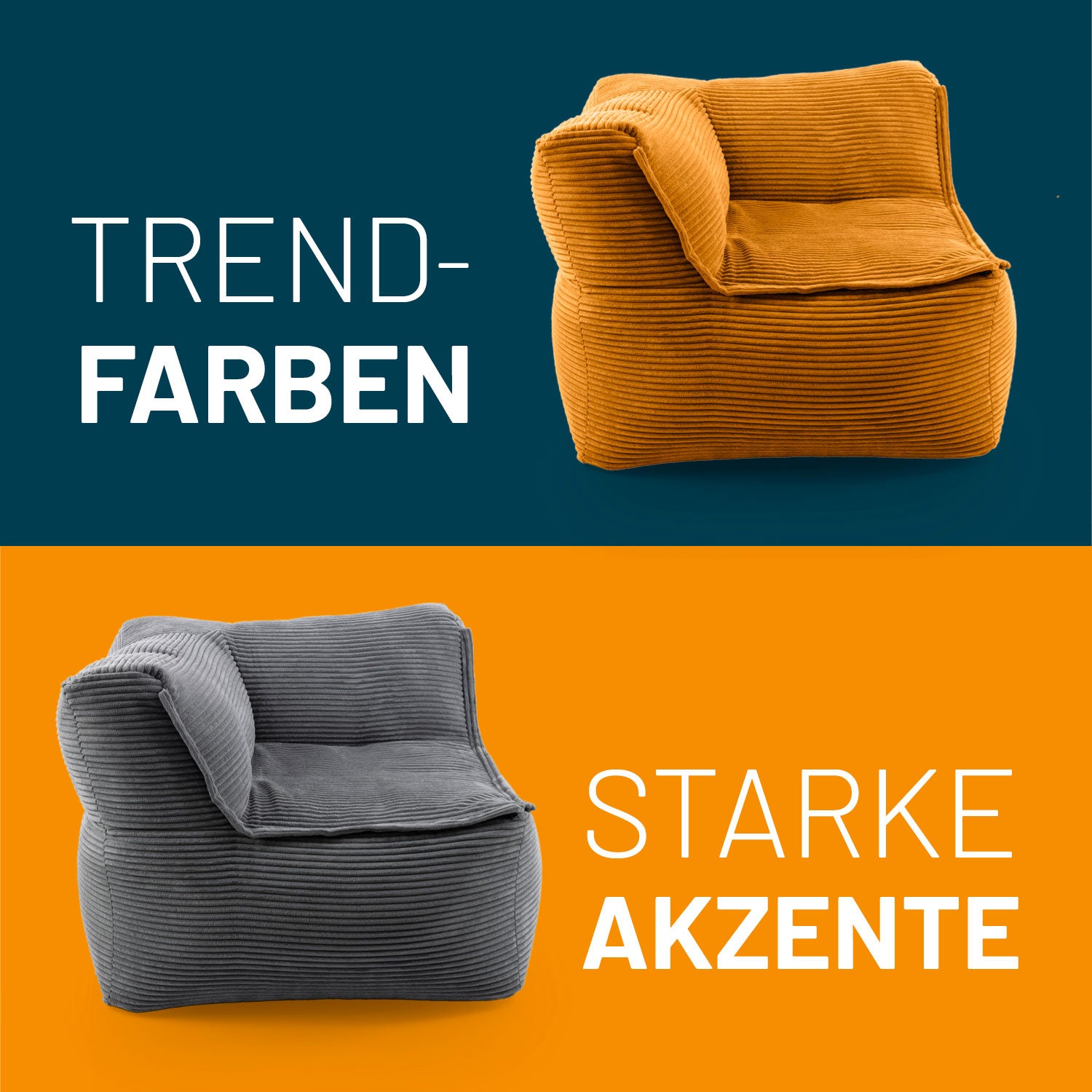 Modulares Eckteil links aus der Cord-Reihe - Grau, kuscheliges, modernes Polstermöbel mit robustem Outdoor-Boden und trendigem Design.