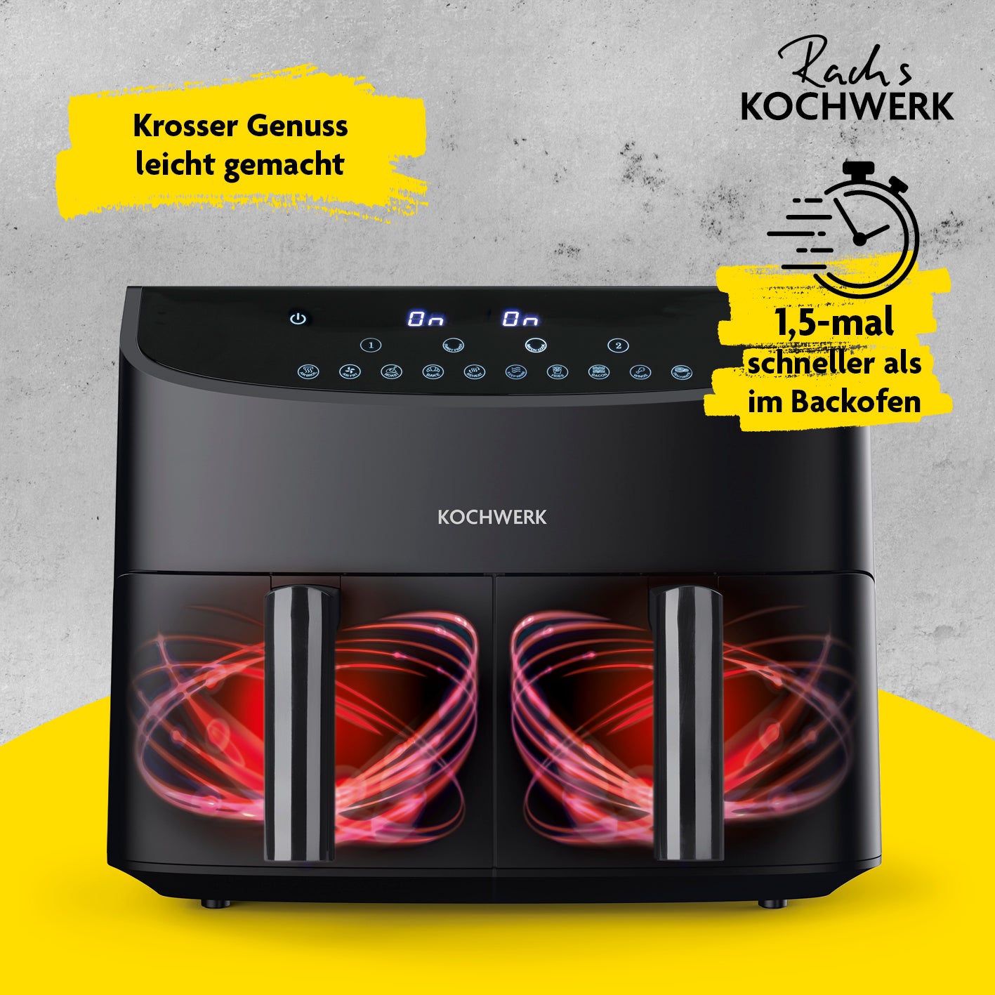 Heißluft-Fritteuse Doppelkorb 2x 3,5l mit 10 One-Touch-Programmen, Smart Finish, Match Cook und schnellerer Zubereitung als Backofen.