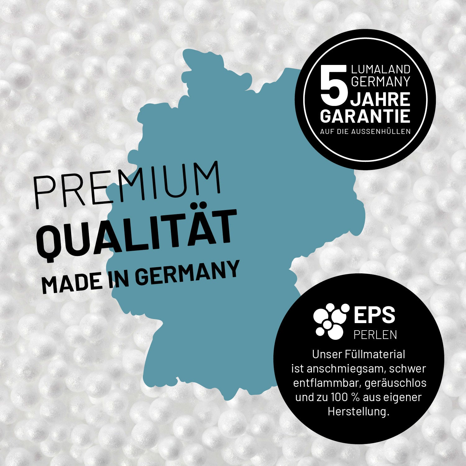 Sitzsack Interior Line (300 L) in Aquamarin mit hochwertigem, 100% deutschem EPS-Perlen-Füllmaterial und 5 Jahre Garantie.