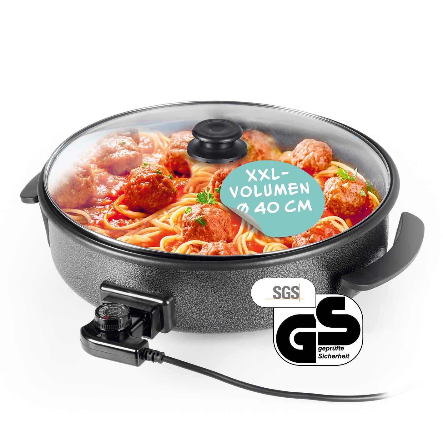 Pizza-Pfanne mit Deckel - Elektrisch 1500W - schwarz