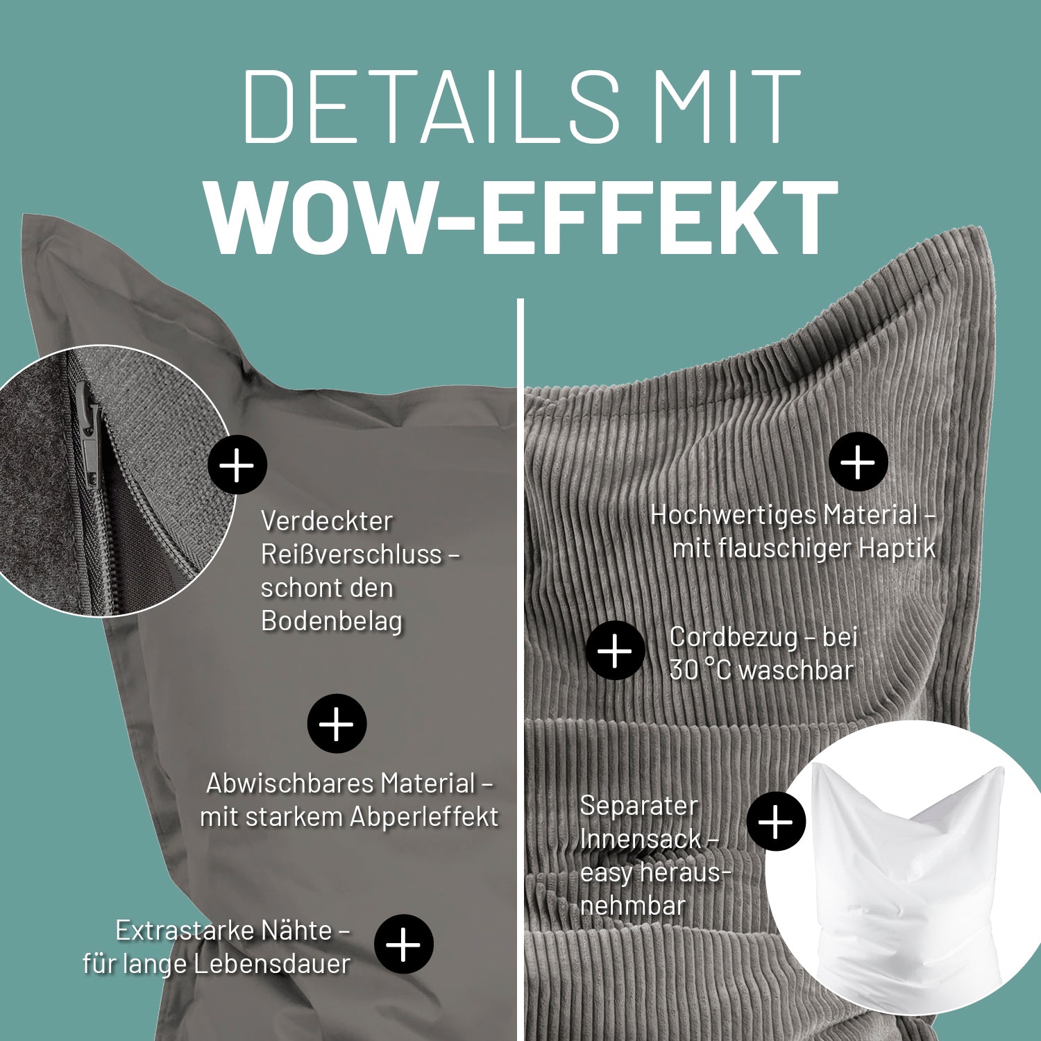 Sitzsack Classic XXL All-in-One Set - 380 L - 140 x 180 cm - Grau