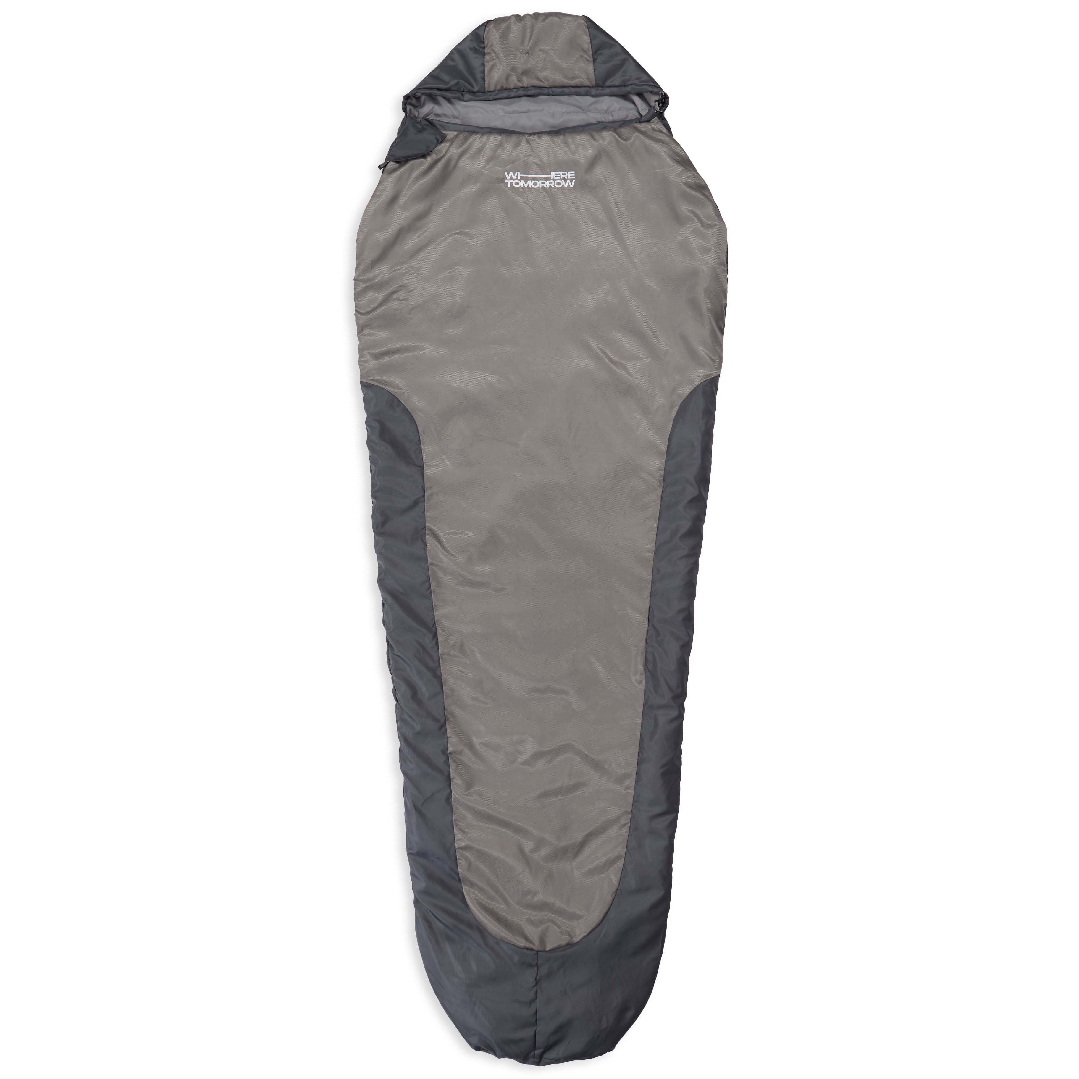 Camping Schlafsack Small & Light - Mumienschlafsack hellgrau mit wasserabweisendem Material, Kordelzug, Konturkapuze und Packsack.