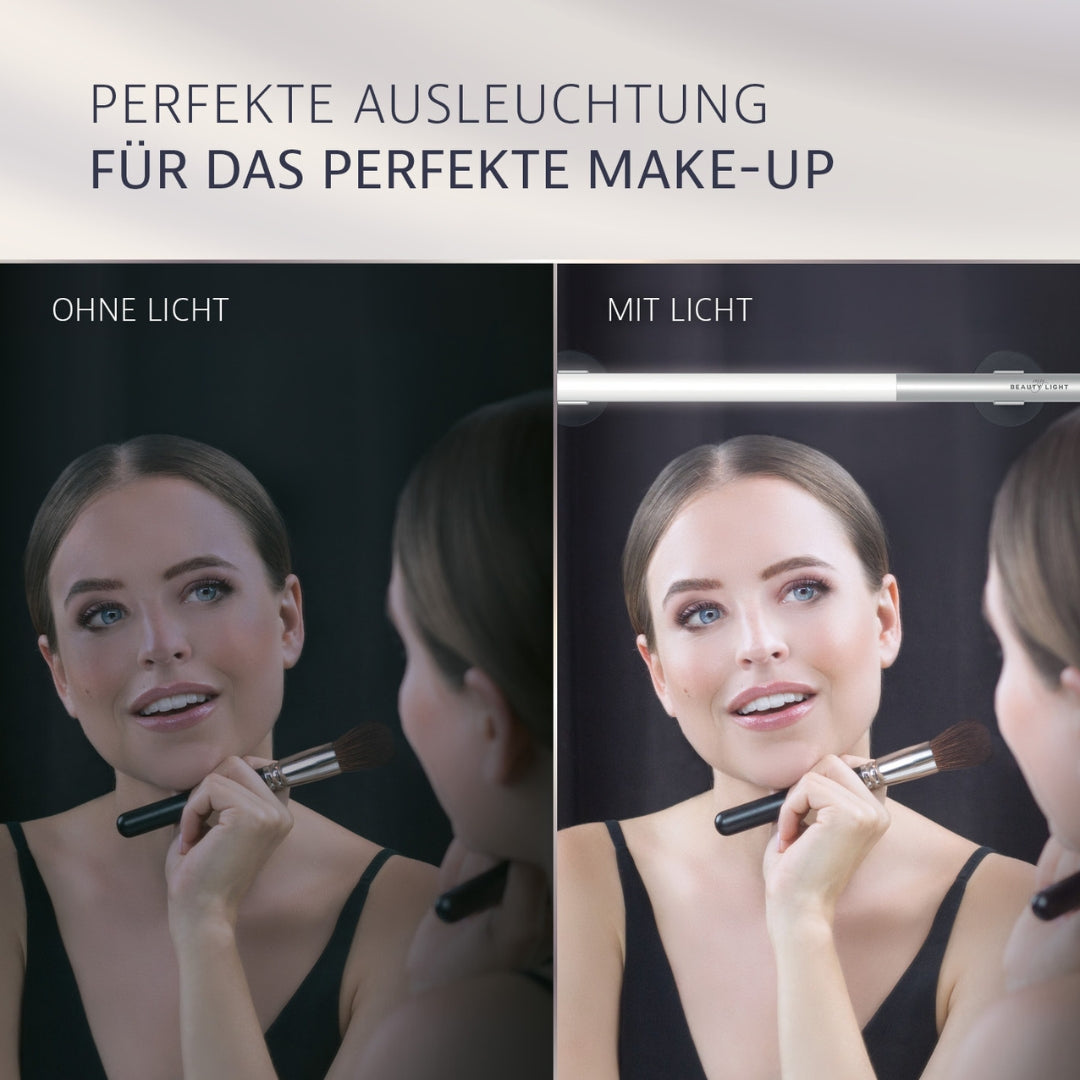 LED-Spiegelleuchte mit Akku leuchtet das Gesicht gleichmäßig aus für perfektes Make-up bei Tageslichtsimulation und kabellosem Akku.