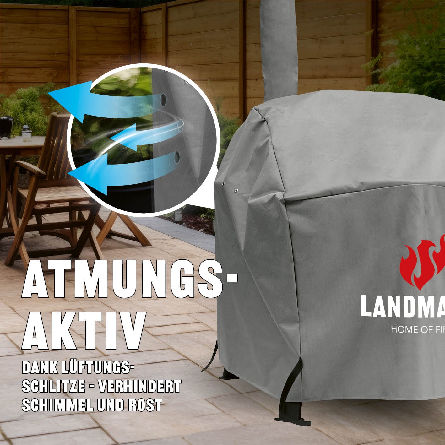 Premium Wetterschutzhaube - 93 x 147 x 125 cm - Grau mit Belüftung zum Schutz vor Schimmel und Rost.