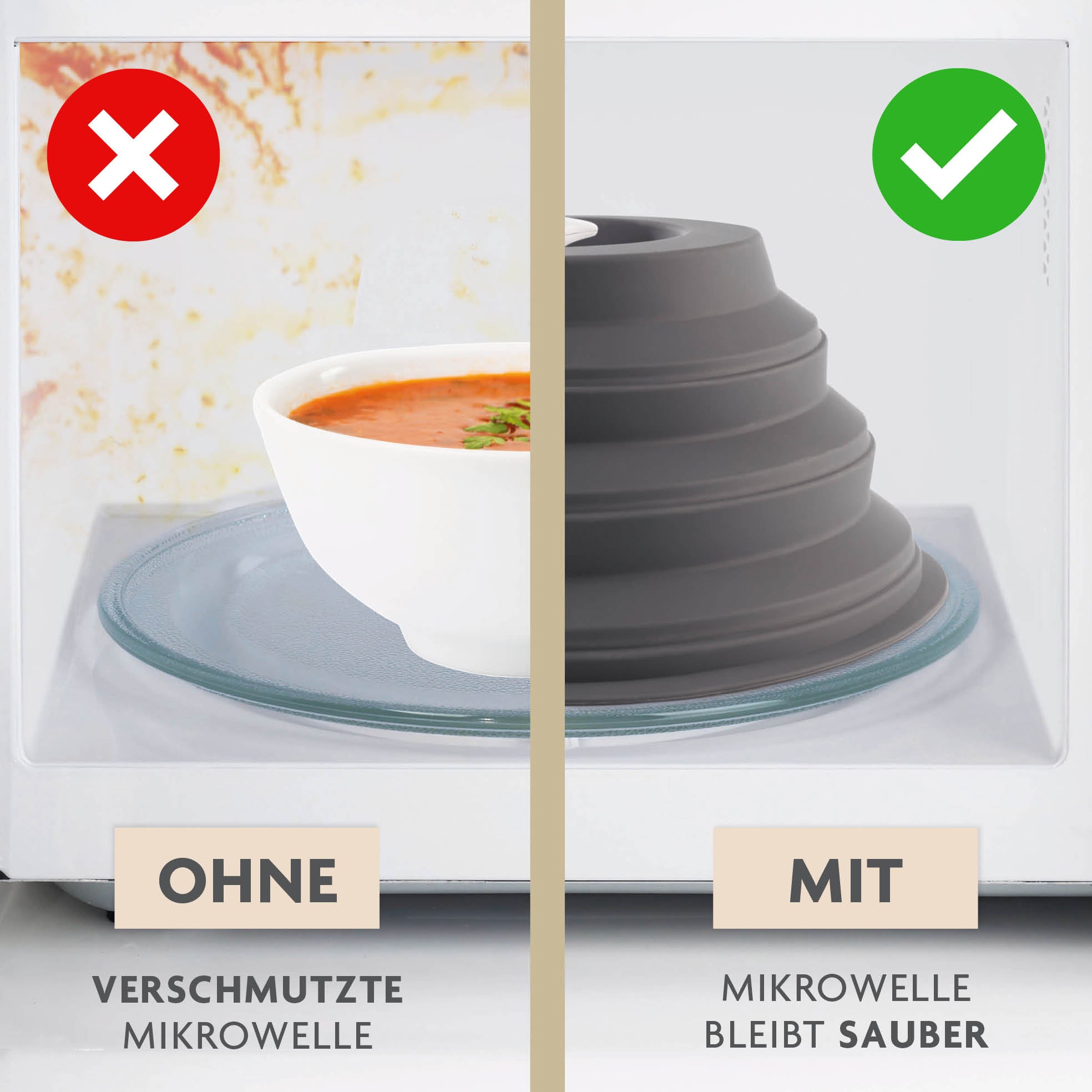 Faltbare Mikrowellenhaube mit Magnet schützt Mikrowelle vor Verschmutzungen und sorgt für sauberes, effizientes Aufwärmen.