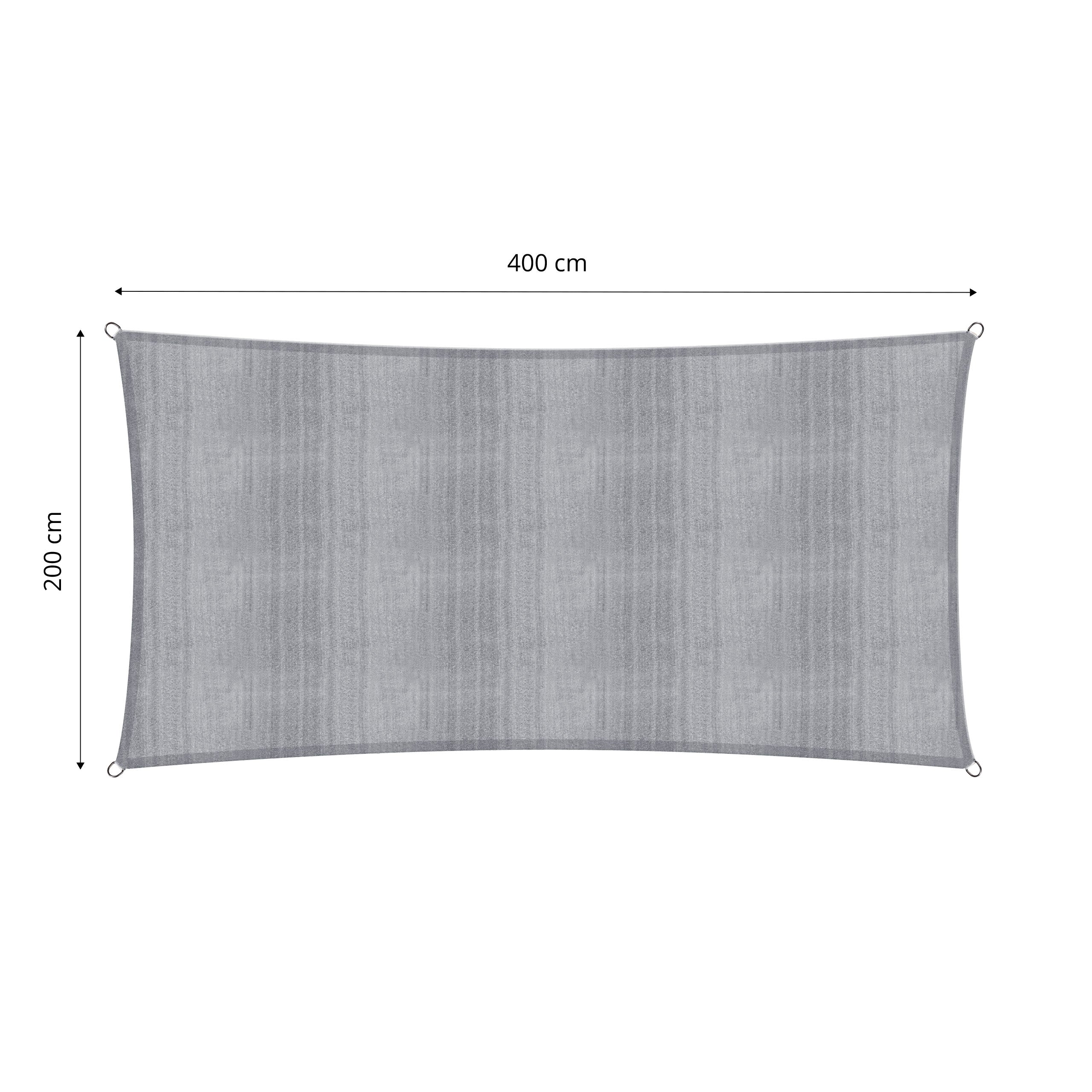 Sonnensegel 100% HDPE mit Stabilisator für UV-Schutz - Rechteck 2 x 4 Meter - Hellgrau, robust und reißfest mit rostfreien Ringen