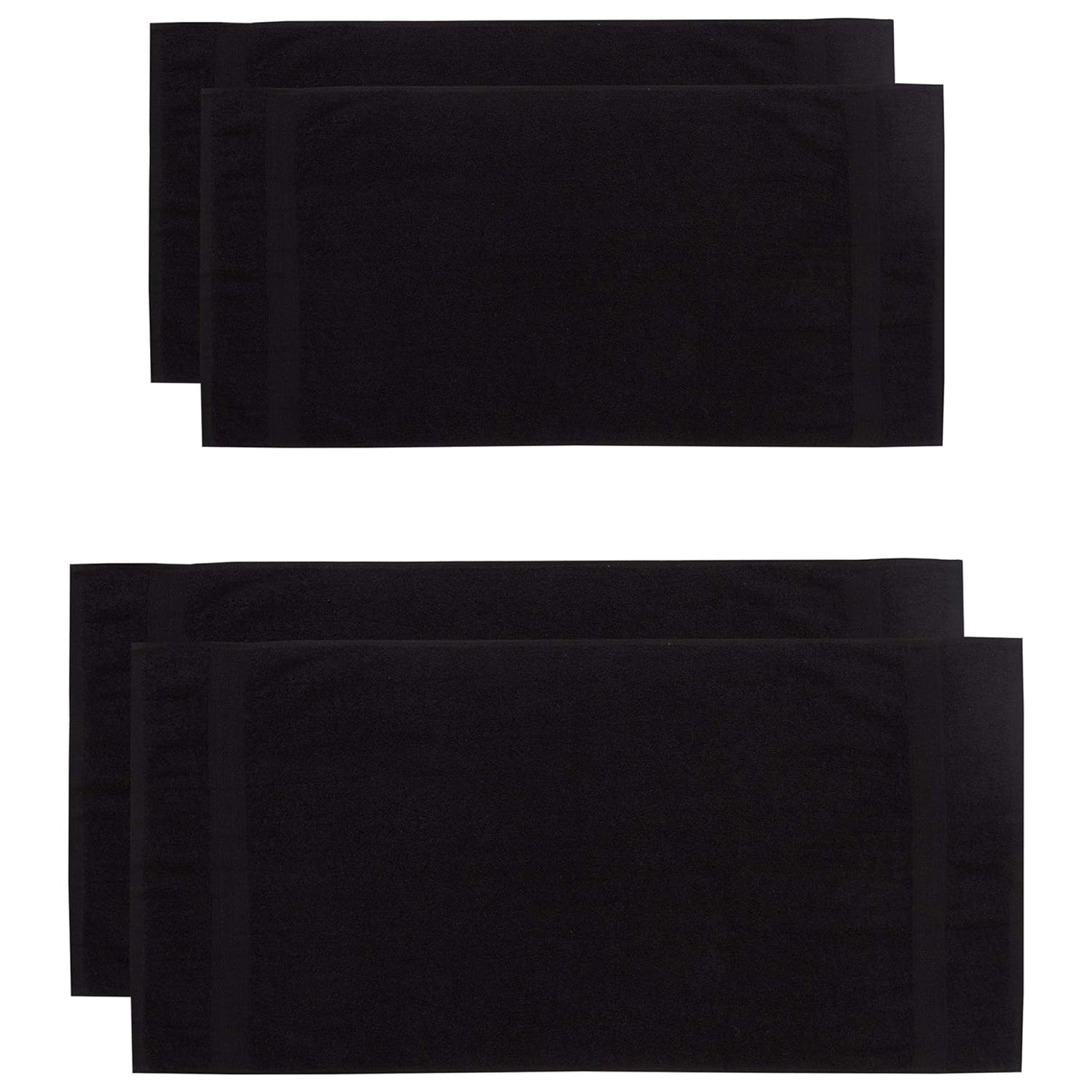 Premium Handtücher 4er-Set - 2 Handtücher 50 x 100 cm plus 2 Badetücher 70 x 140 cm in Schwarz, aus 100 % Baumwolle, hoch saugfähig.