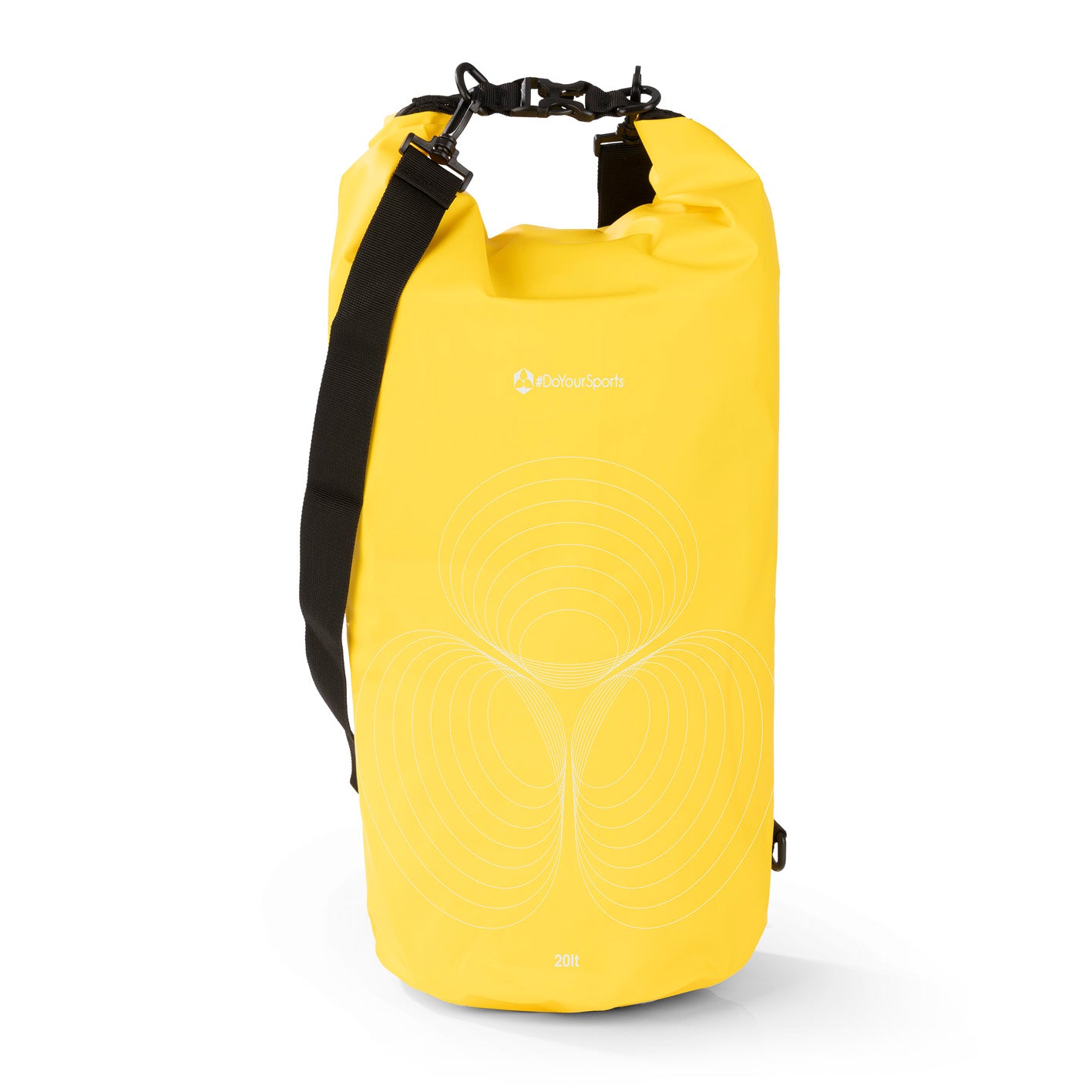 Dry Bag 20L - Gelb, wasserdichter und robuster Outdoor-Rucksack mit Rolltop-Verschluss und verstellbarem Schultergurt.