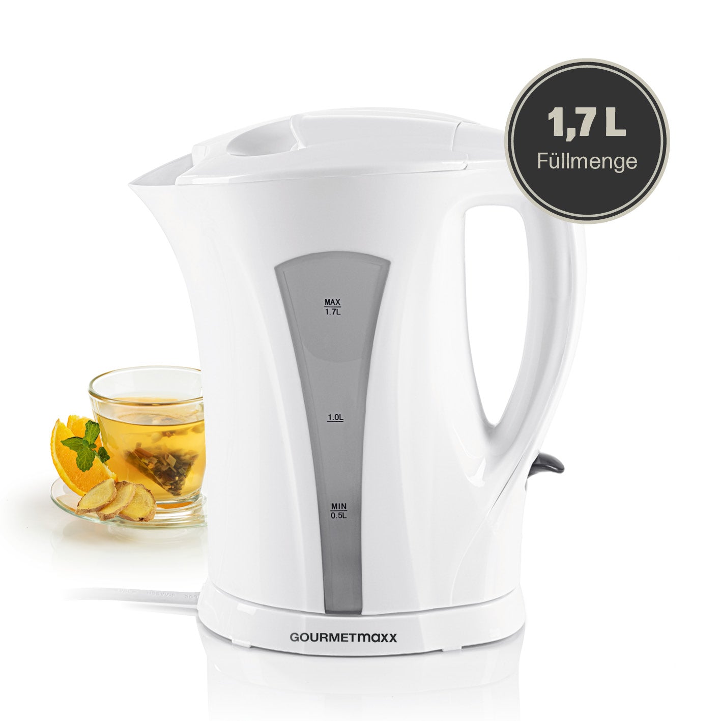 Wasserkocher mit Kalkfilter - 1,7l - weiß/grau