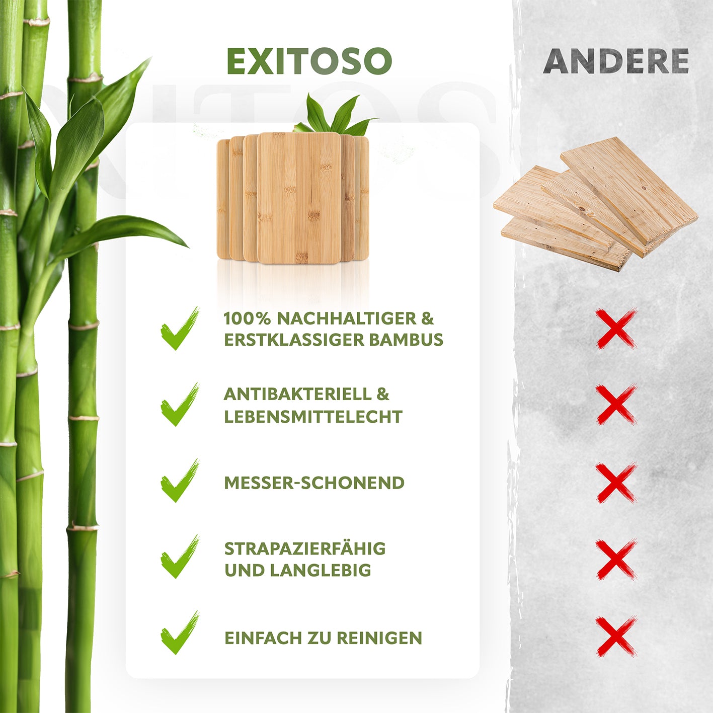 Schneidebretter aus Bambus - 6er-Set mit nachhaltigem, messerschonendem Bambus, antibakteriell und leicht zu reinigen.