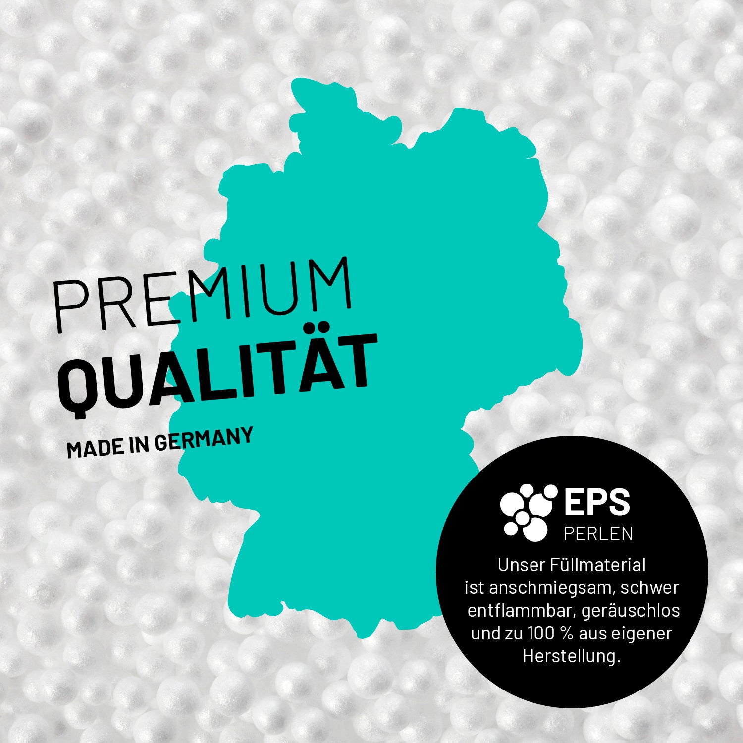 Sitzsack Classic XXL (380 L) in Türkis mit hochwertigen, schwer entflammbaren EPS-Perlen, hergestellt in Deutschland.