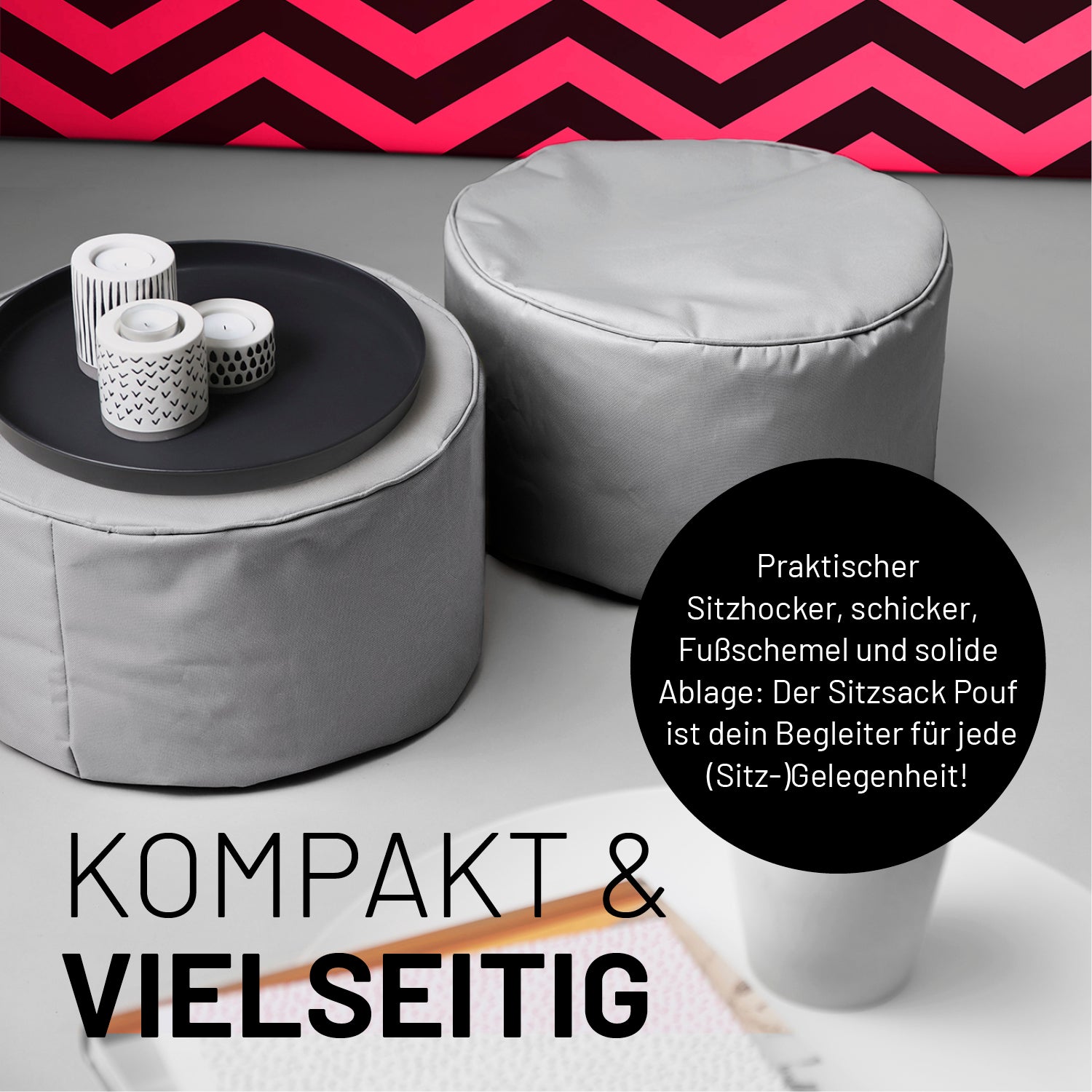 Sitzsack-Hocker/Pouf (50 L) - indoor & outdoor - Grau