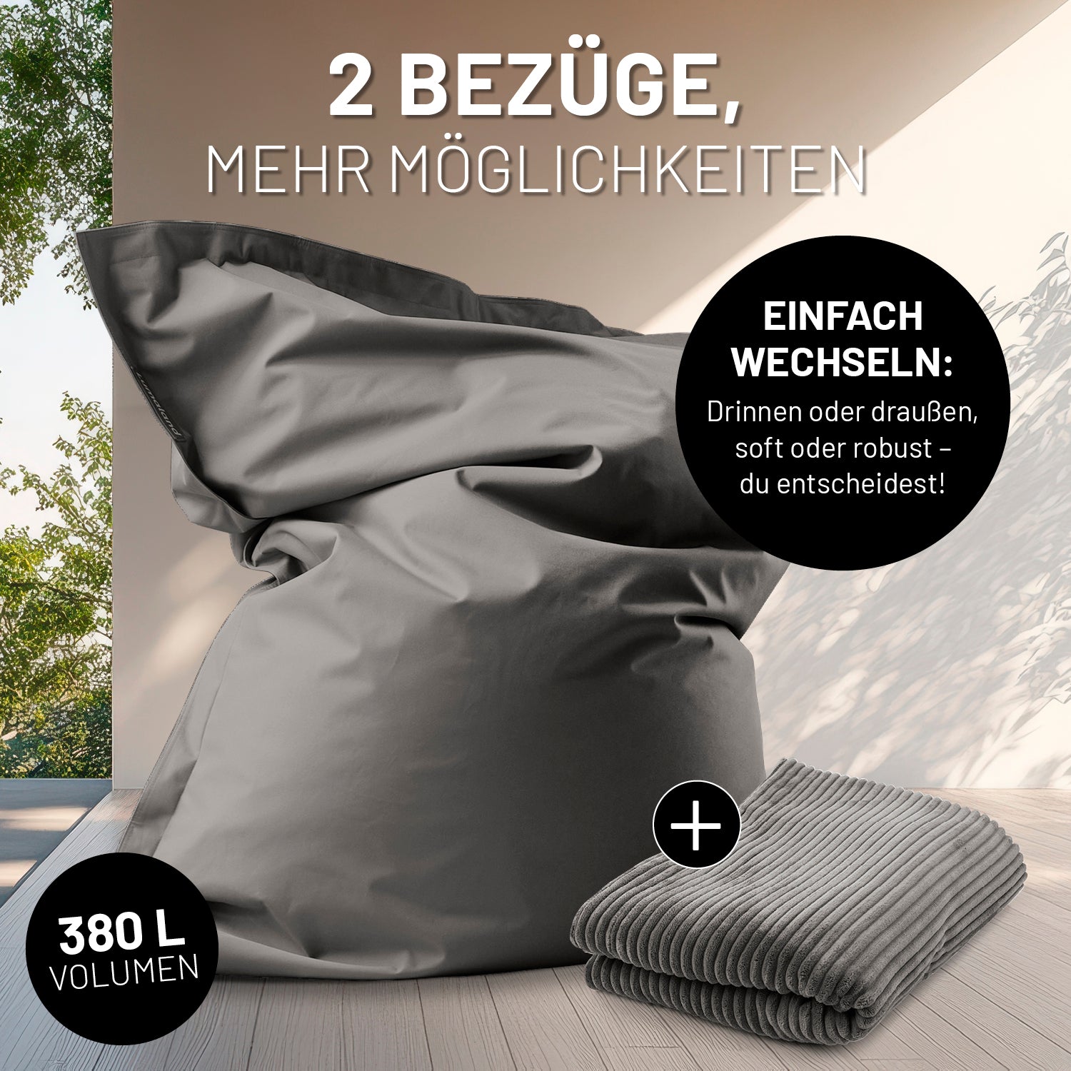 Sitzsack Classic XXL All-in-One Set - 380 L - 140 x 180 cm - Grau