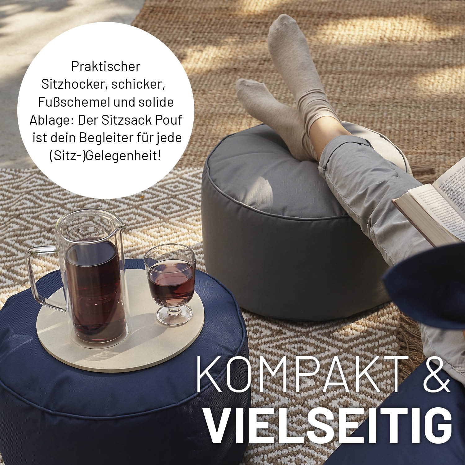 Sitzsack-Hocker/Pouf (50 L) - indoor & outdoor - Pastell Pink als vielseitiger Sitzhocker und Fußschemel für drinnen und draußen.