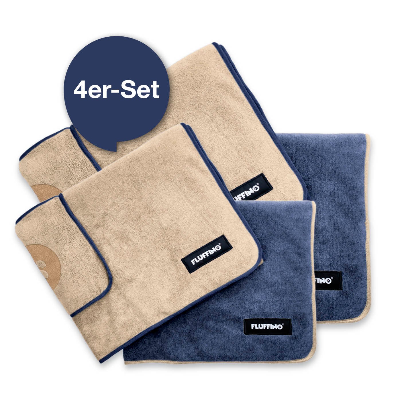 Hundehandtuch Mikrofaser – 4er-Pack - Beige & Blau